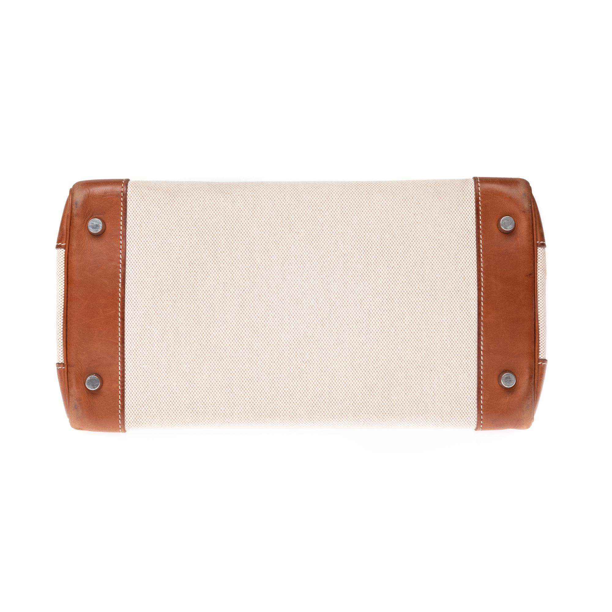 Hermès Haut à Courroies 32 handbag in beige canvas & brown barenia leather, PHW 1