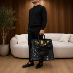Hermes Haut A Courroies HAC 40 – Reise-Reisetasche aus schwarzem Porosus-Krokodilleder im Vintage-Stil