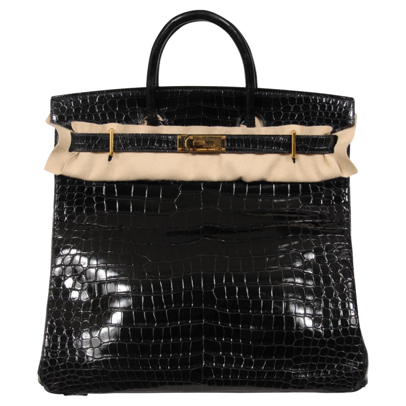 Sac de voyage Hermès « Haut à Courroies » HAC 40, en crocodile Porosus noir, style vintage