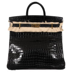 Hermes Haut A Courroies HAC 40 – Reise-Reisetasche aus schwarzem Porosus-Krokodilleder im Vintage-Stil