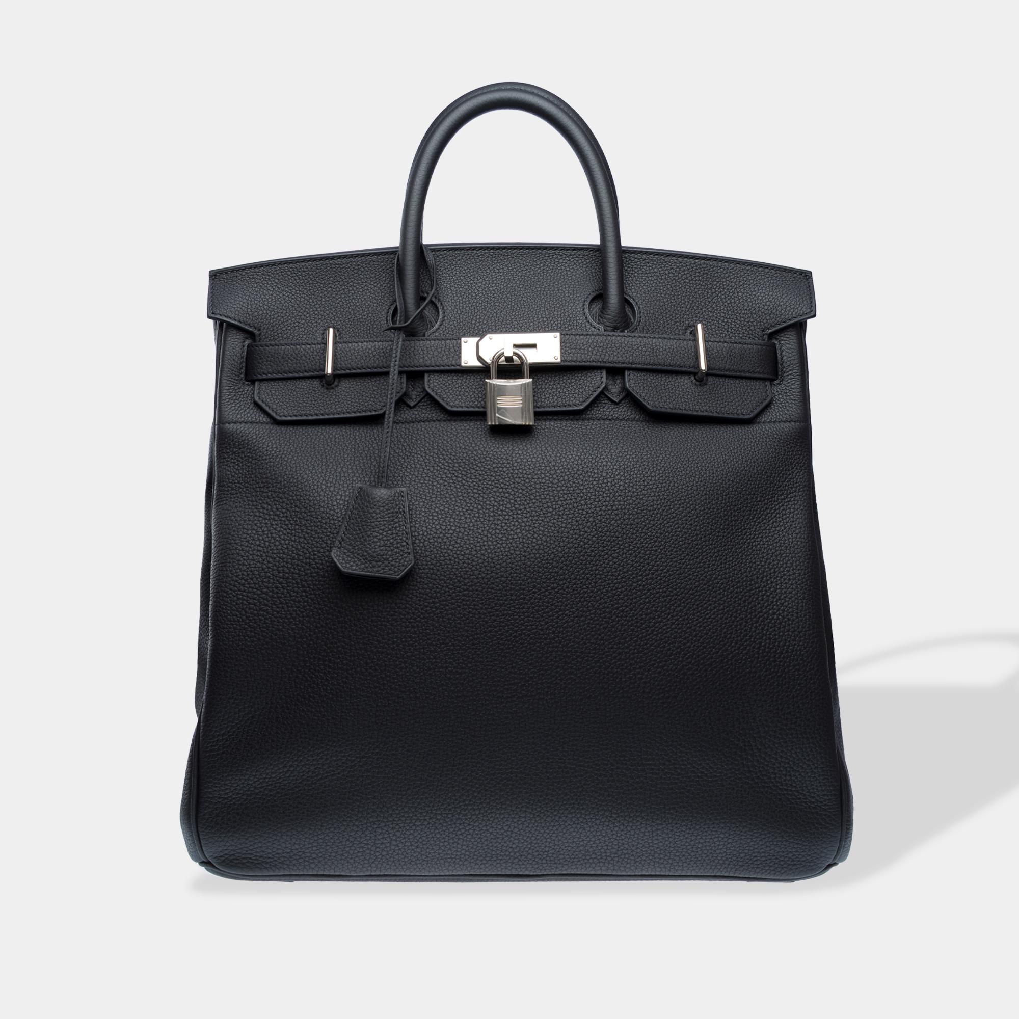 Hermes Haut à Courroies (HAC) 40 Travel bag in Black Togo Calf leather, PHW In Excellent Condition In Paris, IDF