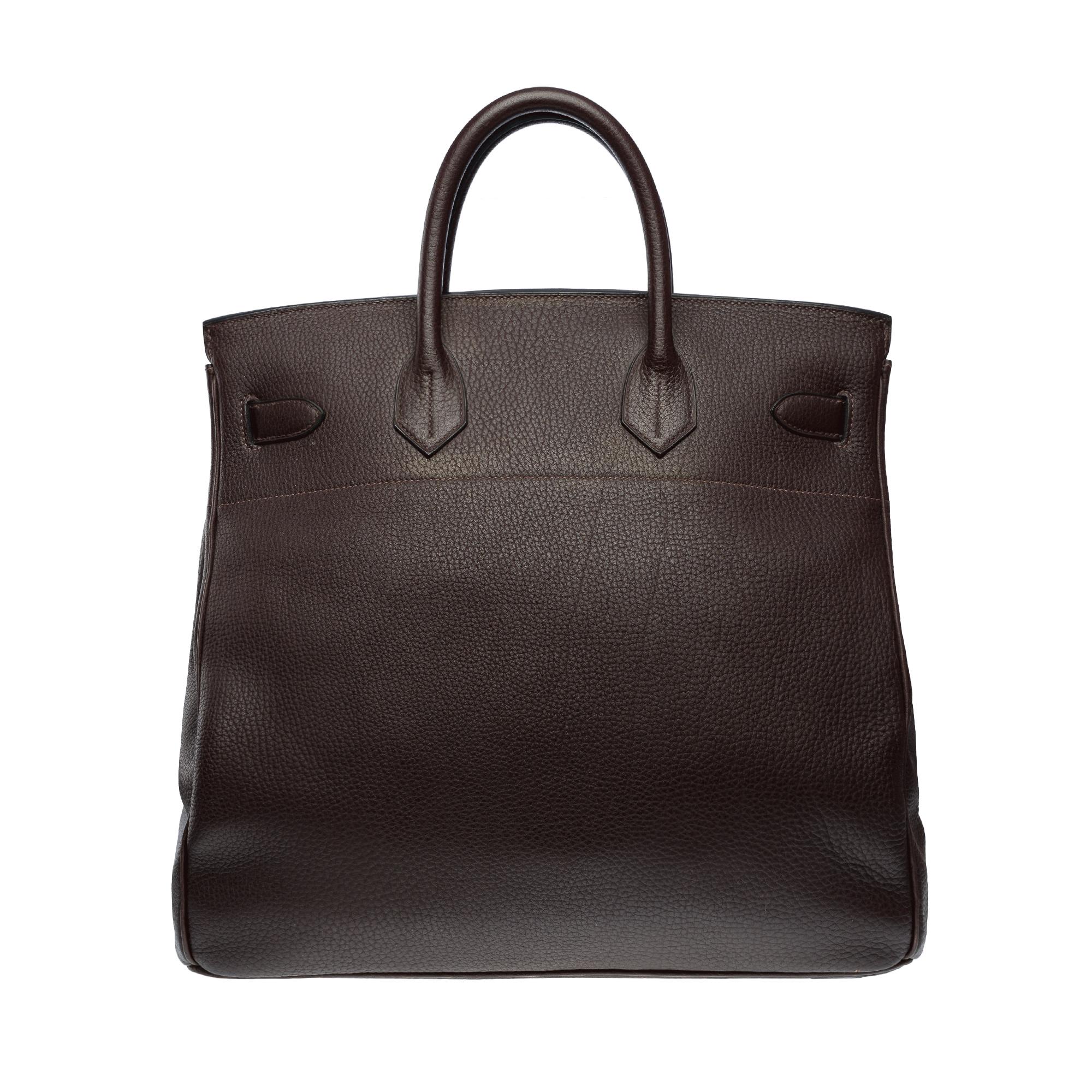 Black Hermes Haut à Courroies (HAC) 40 Travel bag in Brown Togo calf leather, PHW For Sale
