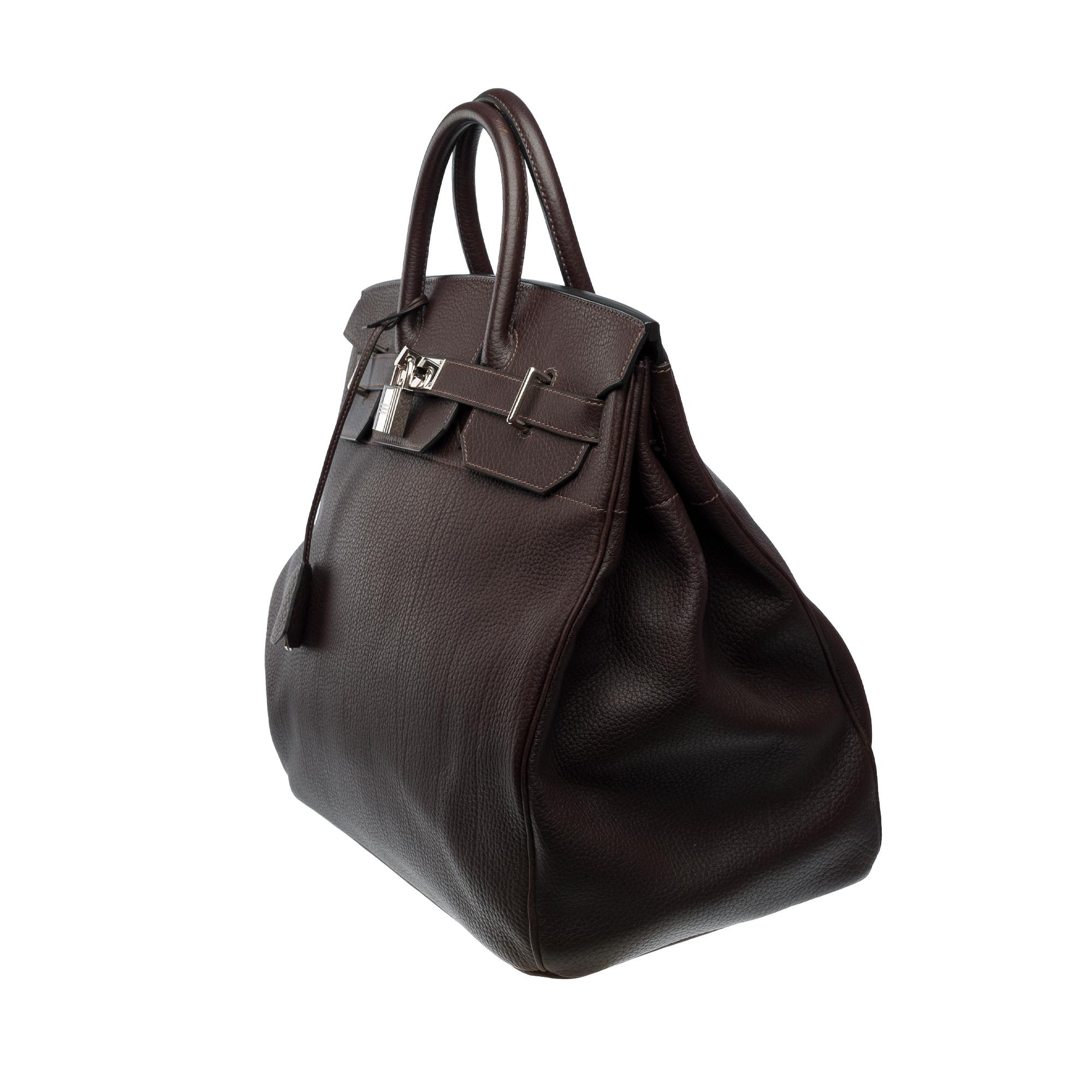 Hermes Haut à Courroies (HAC) 40 Travel bag in Brown Togo calf leather, PHW In Excellent Condition For Sale In Paris, IDF