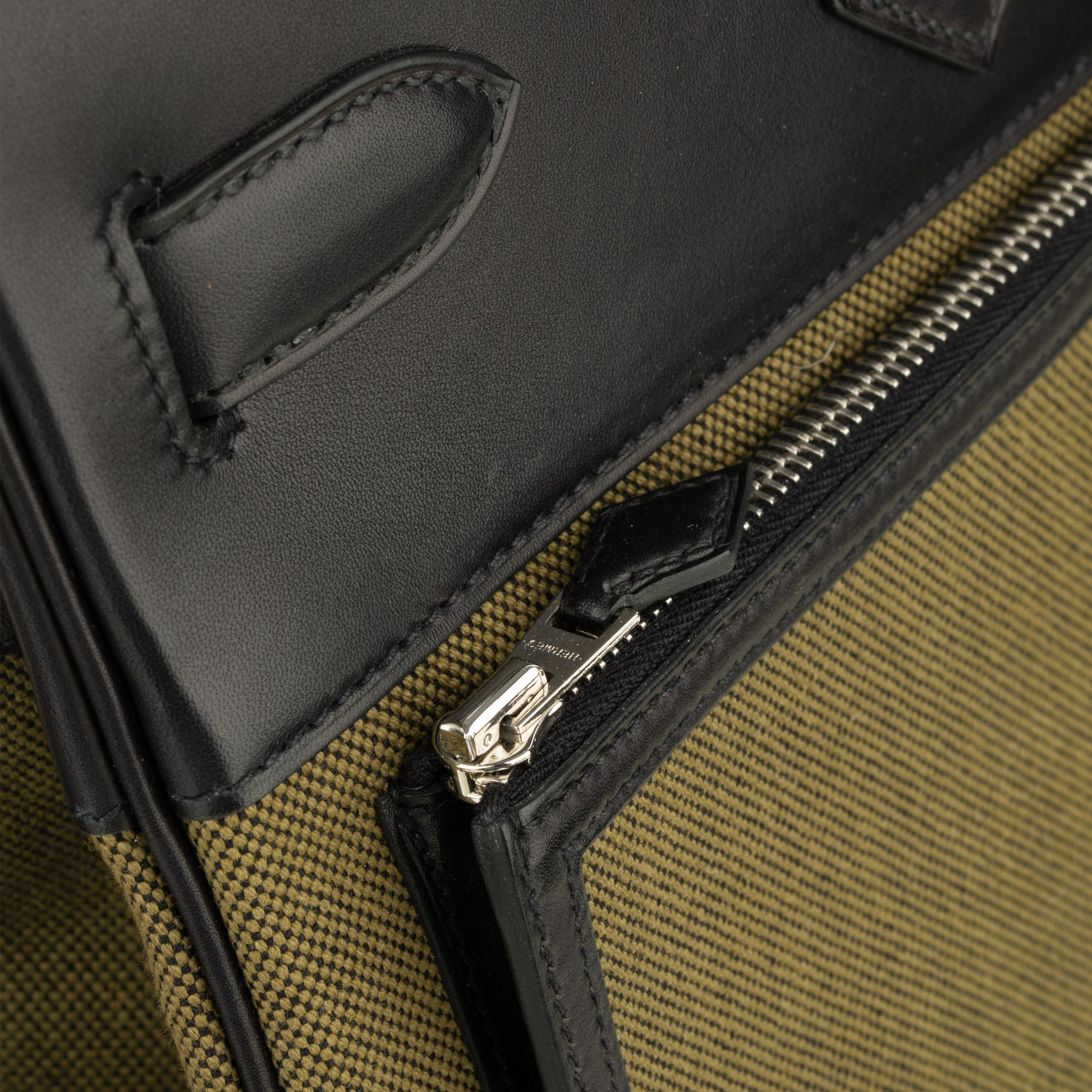 Hermès Haut A Courroies HAC 40cm Cargo Toile Black & Vert Militaire Evercalf For Sale 6