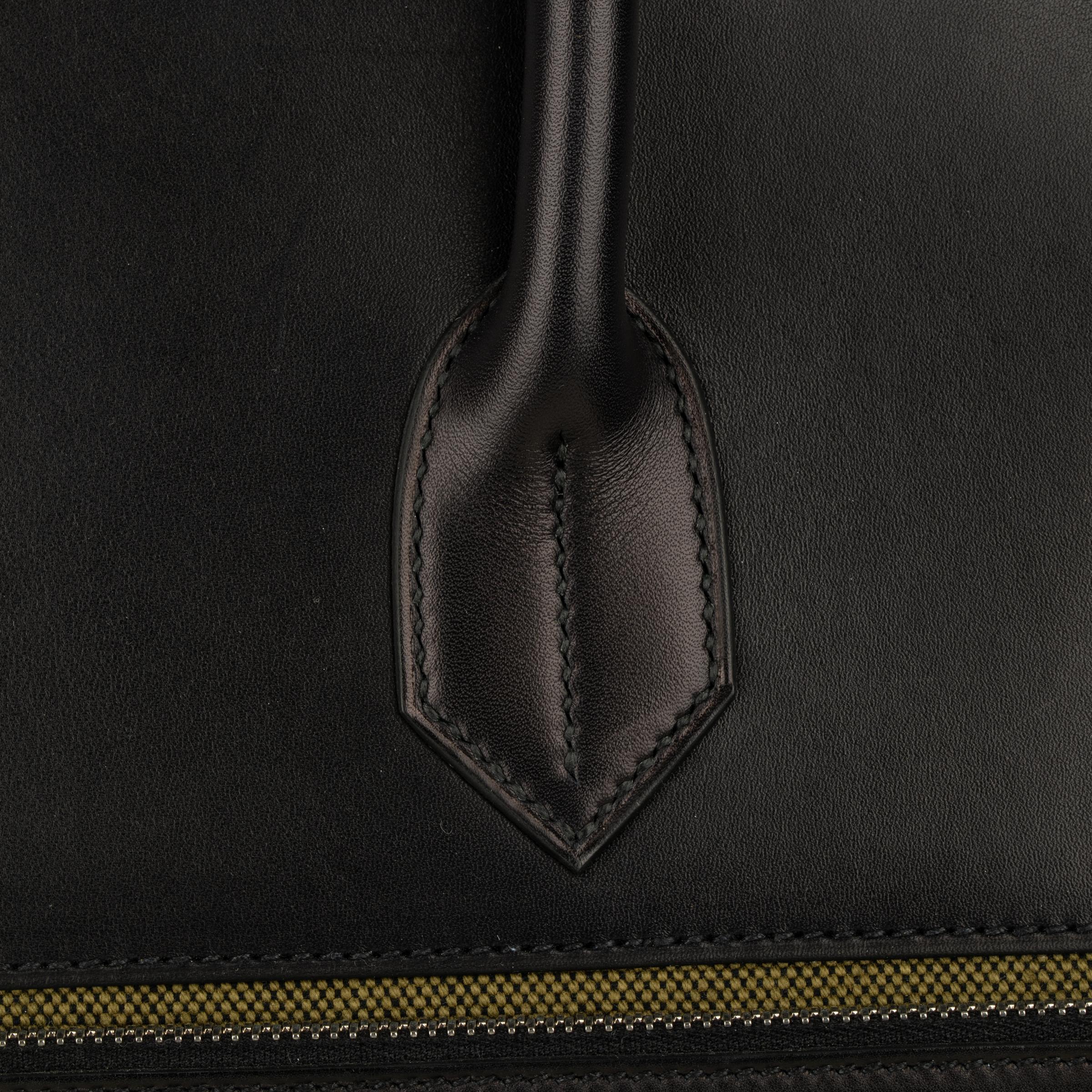 Hermès Haut A Courroies HAC 40cm Cargo Toile Black & Vert Militaire Evercalf For Sale 7