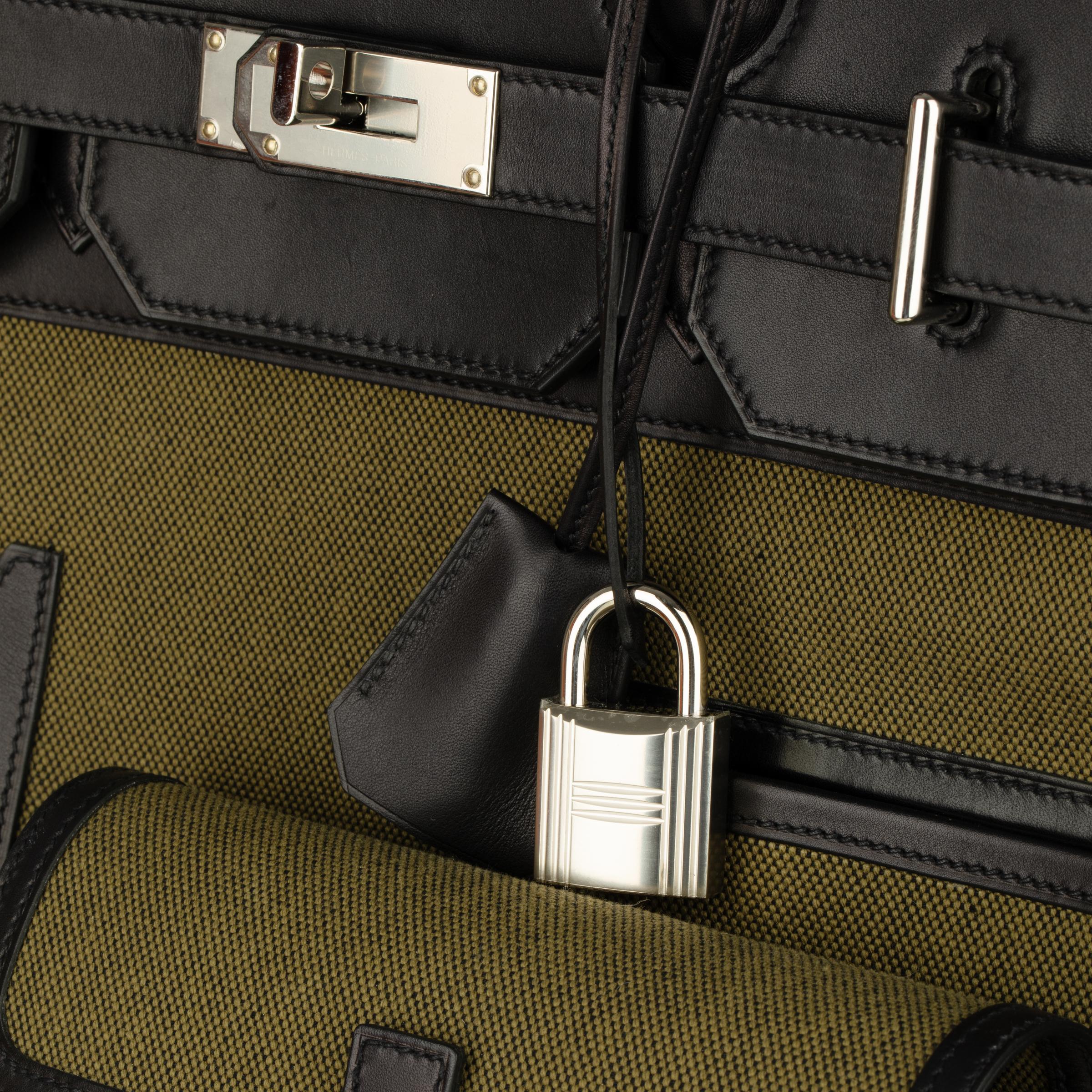 Hermès Haut A Courroies HAC 40cm Cargo Toile Black & Vert Militaire Evercalf For Sale 9