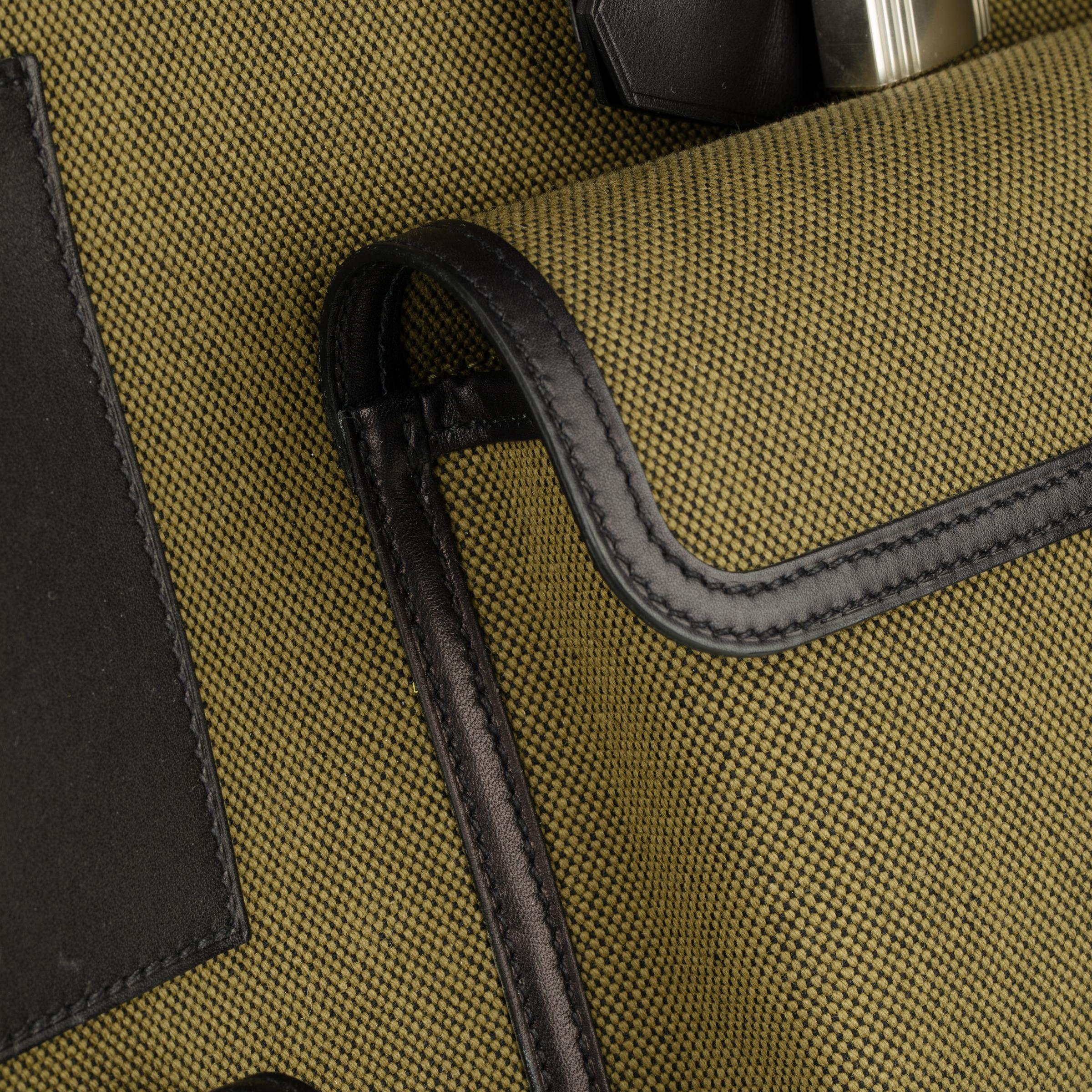 Hermès Haut A Courroies HAC 40cm Cargo Toile Black & Vert Militaire Evercalf For Sale 10