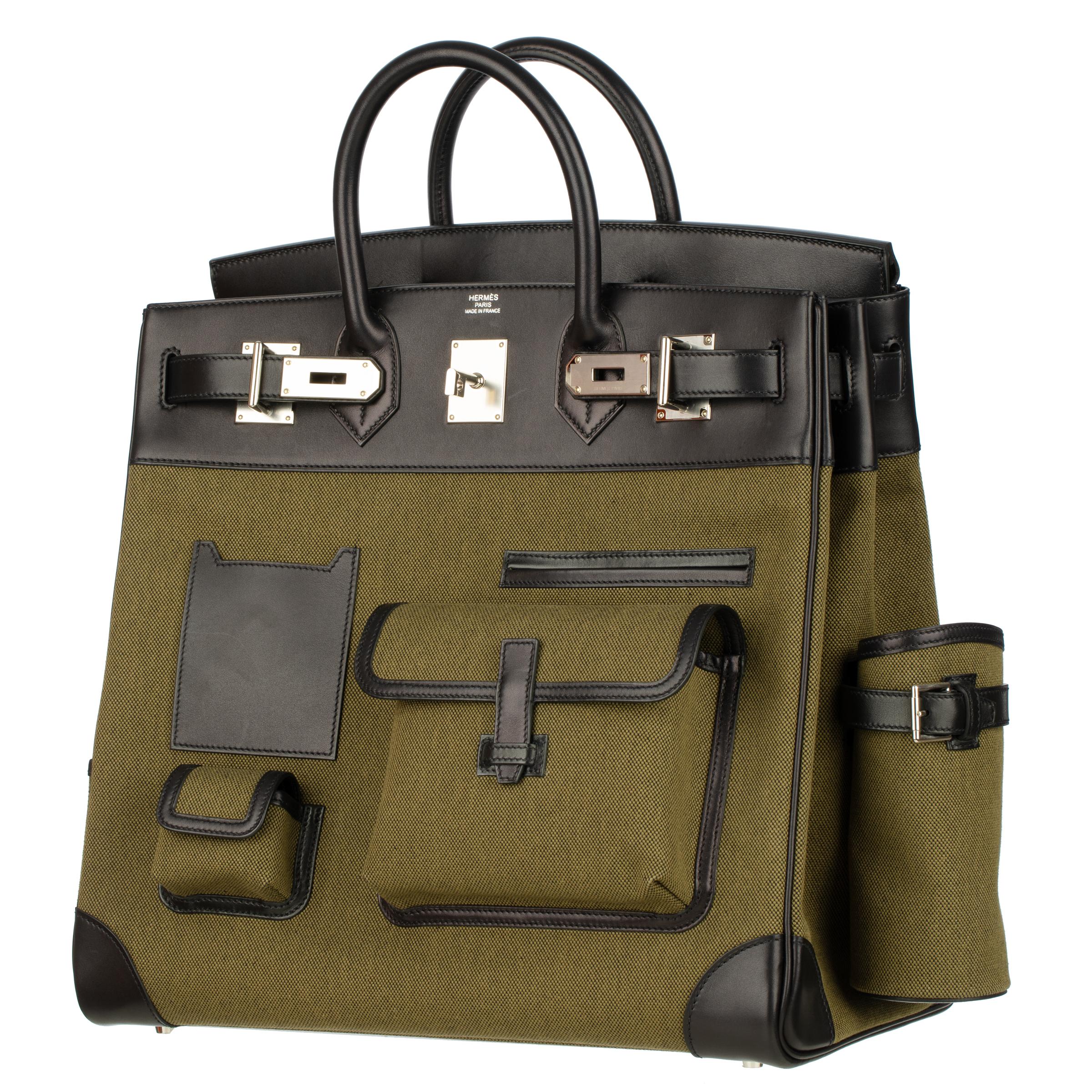 Brand: Hermès

Product: Haut A Courroies  HAC

Dimensions:
CM: 40 l x 50 h x 25 d
INCH: 15.75 l x 19.75 h x 10 d

Colour: Black & Vert Militaire

Material: Toile Canvas & Evercalf Leather

Hardware: Palladium

Year: U 2022

Condition: Excellent

The