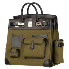 Hermès Haut A Courroies HAC 40cm Cargo Toile Black & Vert Militaire Evercalf