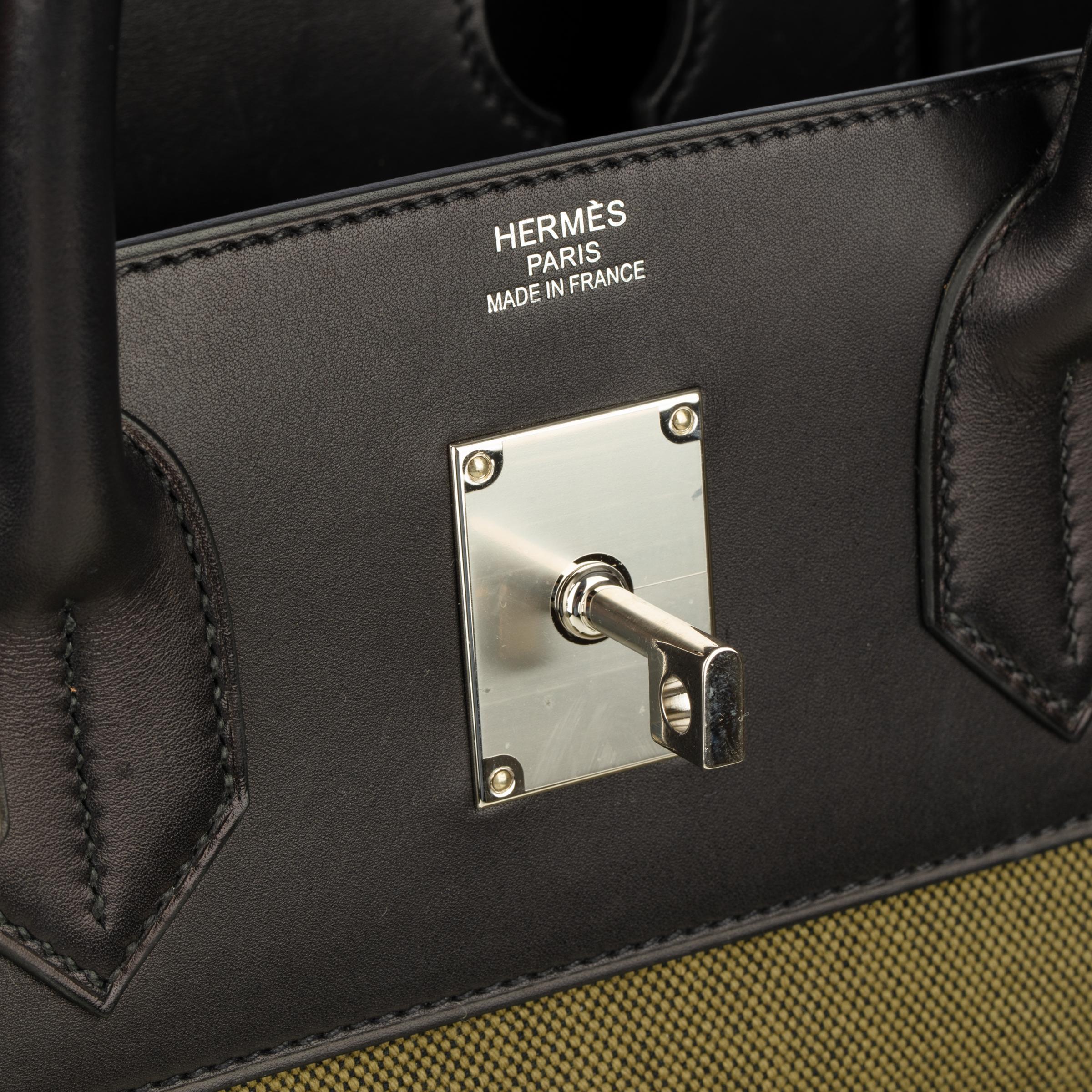 Hermès Haut A Courroies HAC 40cm Cargo Toile Black & Vert Militaire Evercalf For Sale 2