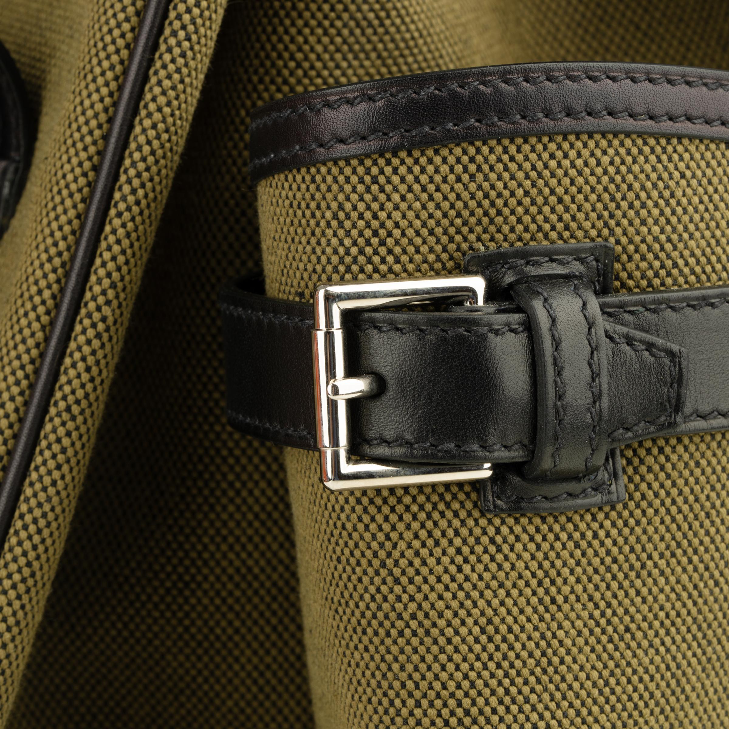 Hermès Haut A Courroies HAC 40cm Cargo Toile Black & Vert Militaire Evercalf For Sale 5
