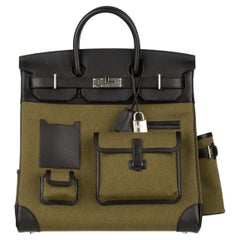 Hermès Haut A Courroies HAC 40cm Cargo Toile Black & Vert Militaire Evercalf