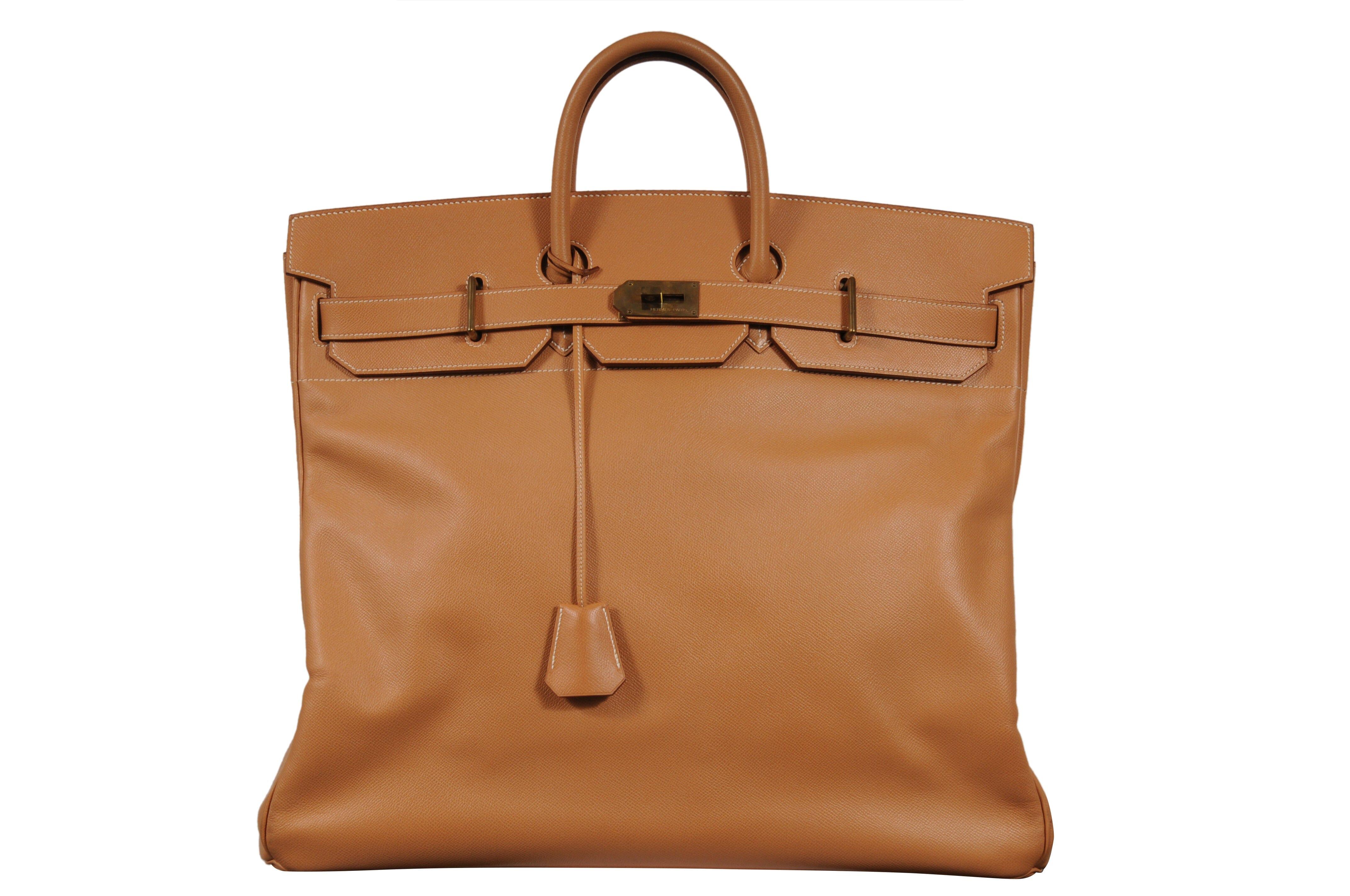 Hermes Haut à Courroies HAC 50 Birkin Courchevel Gold Hardware Tan Duffle For Sale 6