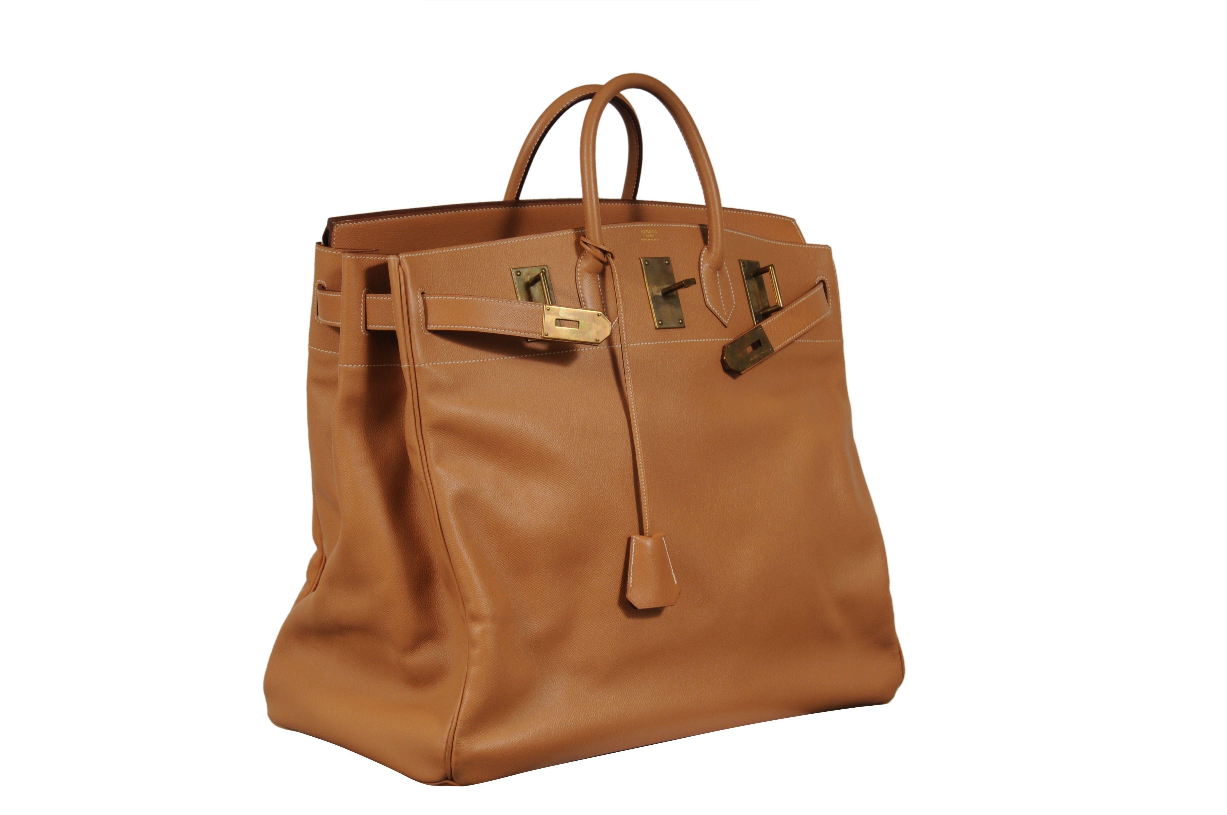 Hermes Haut à Courroies HAC 50 Birkin Courchevel Gold Hardware Tan Duffle For Sale 9