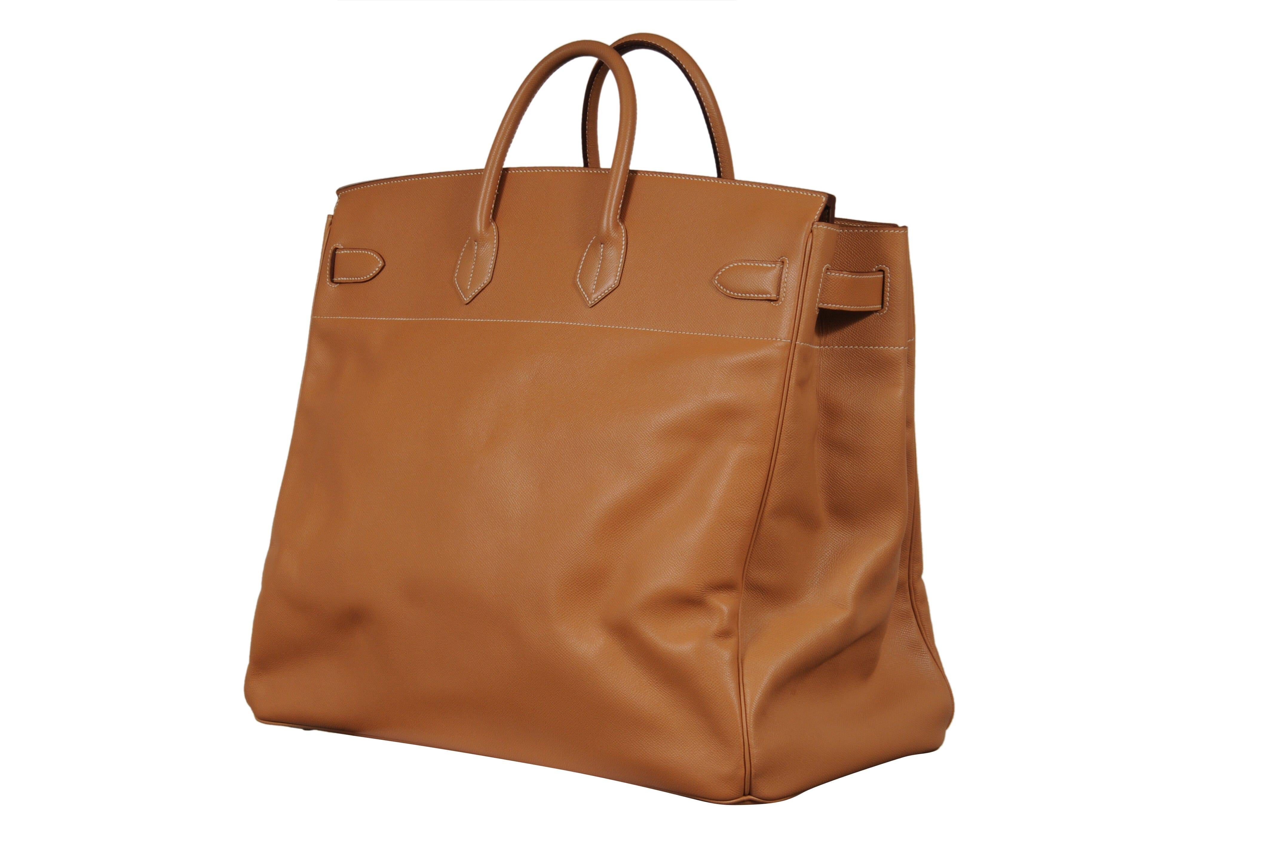 Hermes Haut à Courroies HAC 50 Birkin Courchevel Gold Hardware Tan Duffle For Sale 10