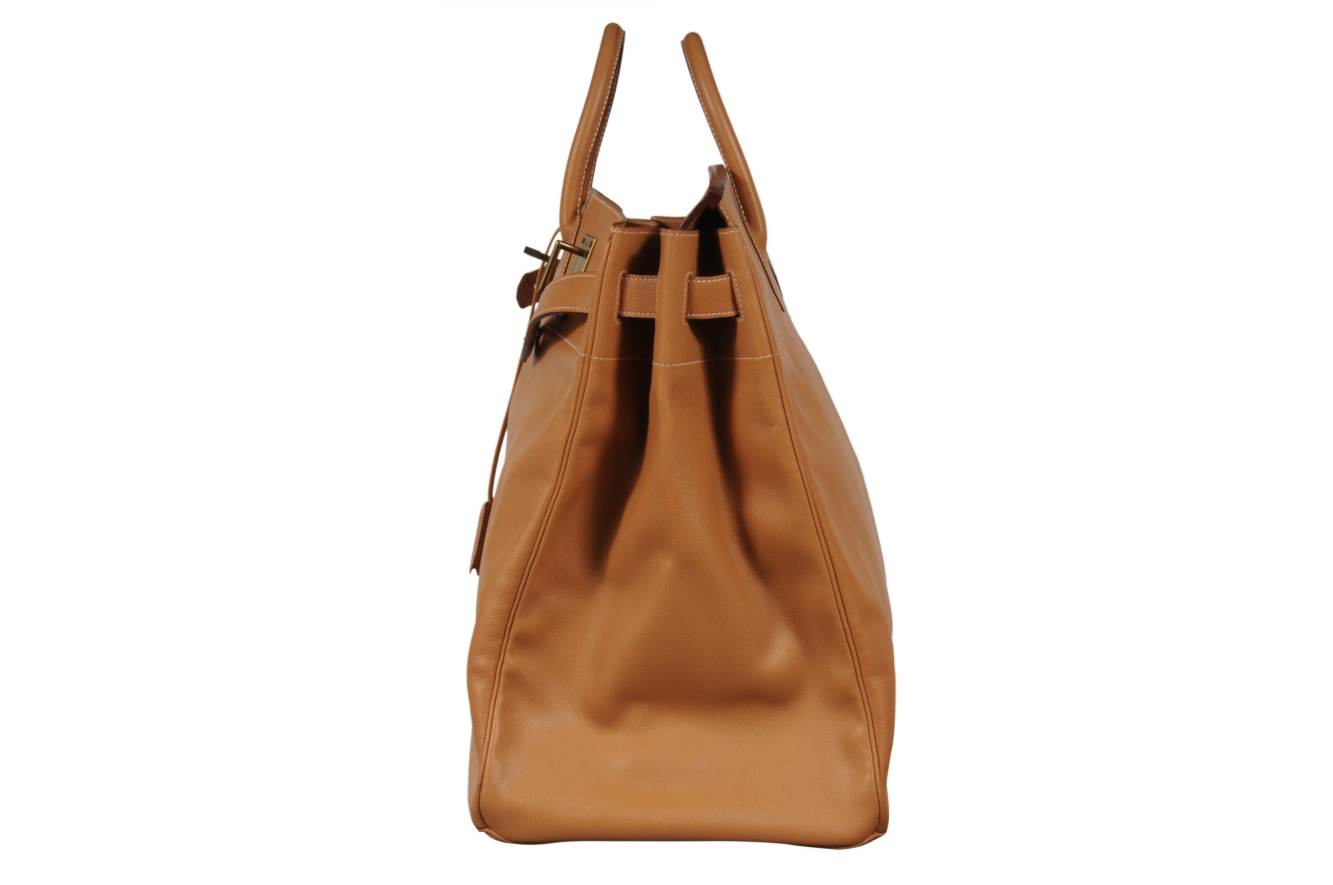 Brown Hermes Haut à Courroies HAC 50 Birkin Courchevel Gold Hardware Tan Duffle For Sale