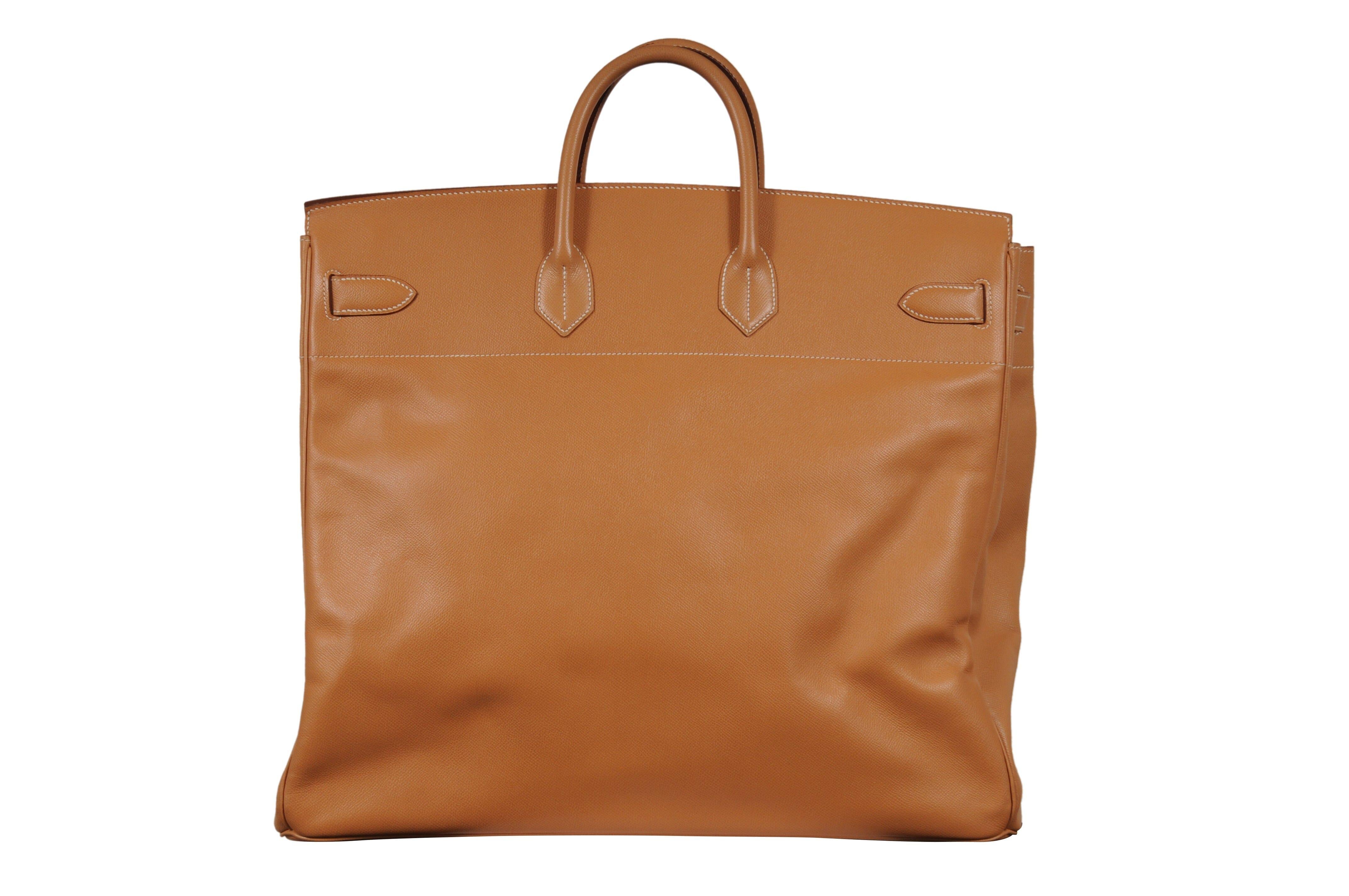 Hermes Haut à Courroies HAC 50 Birkin Courchevel Gold Hardware Tan Duffle For Sale 4