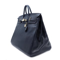 Hermès Haut à Courroies (HAC) 50 Navy Blue Fjord Leather w/Gold Hardware