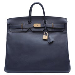 Hermès Haut à Courroies (HAC) 50 Navy Blue Fjord Leather w/Gold Hardware