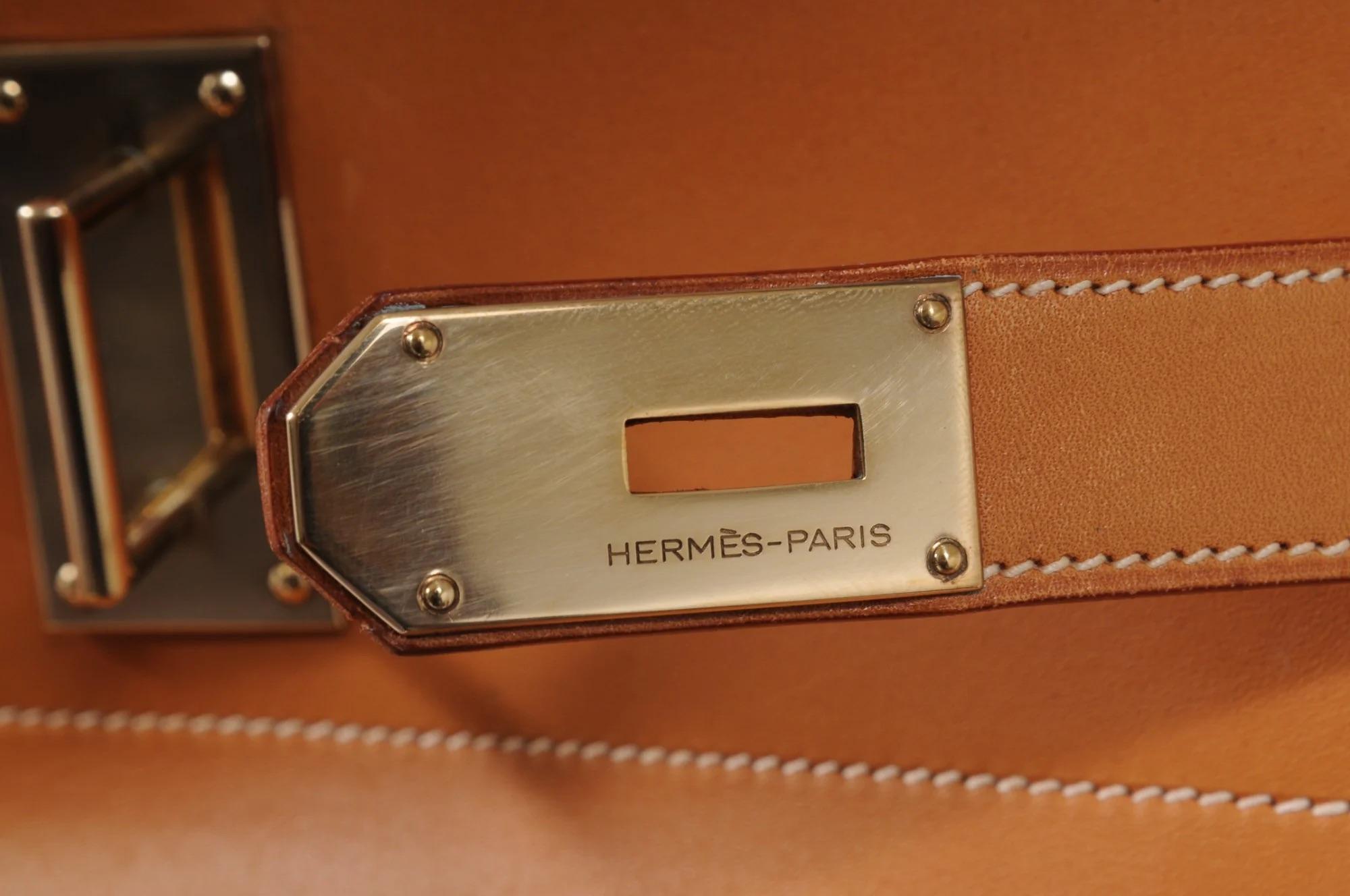Hermes Haut à Courroies HAC 60 Birkin Vache Natural Gold Hardware Tan Duffle 11