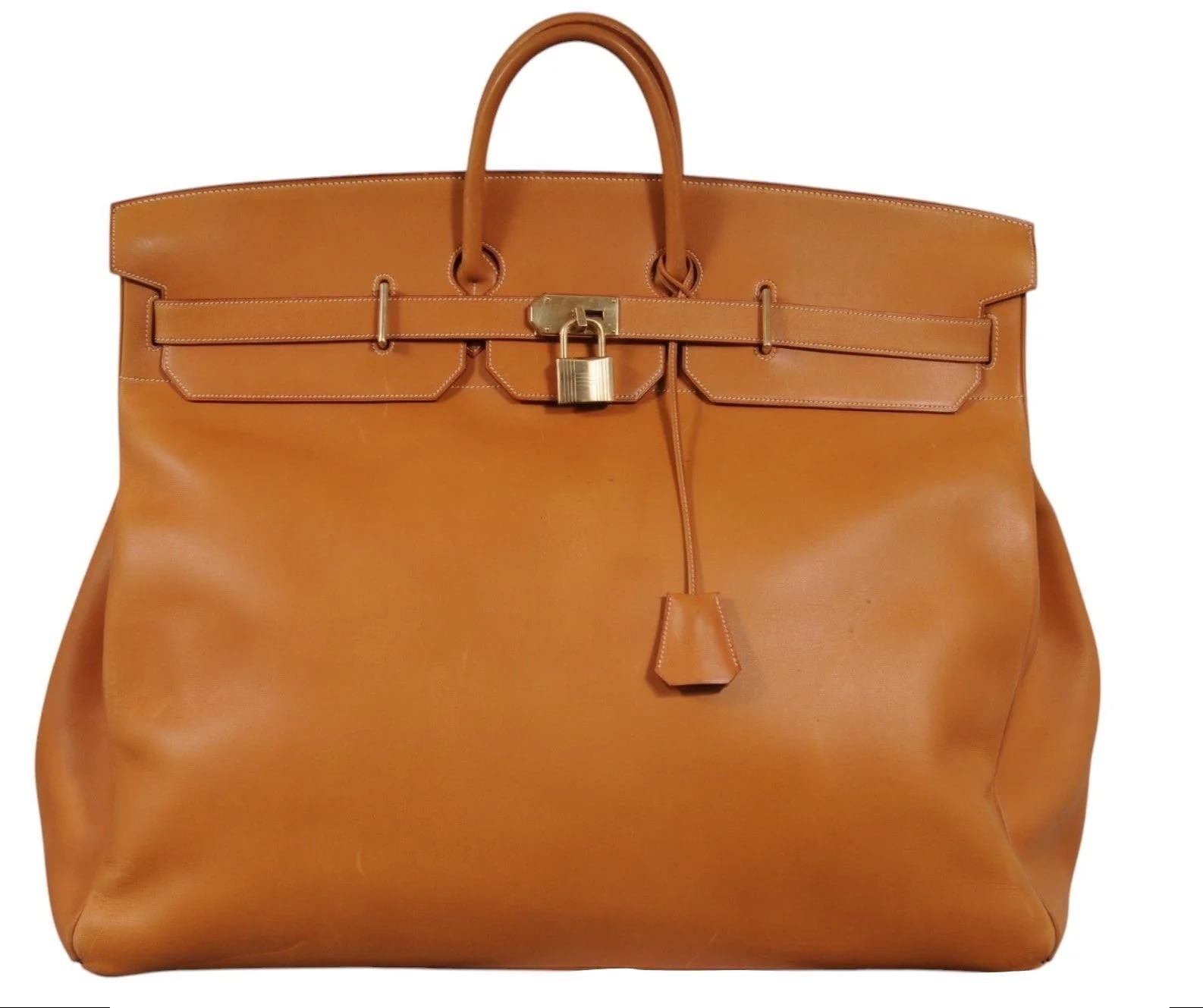 - Vache Natural Tan Leather Exterior (  Exceptional Condition )

- Gold Hardware ( High Polish ) 

- Stamped Circle s ( 1989 ) 

- Long Discontinued HAC 60 

Measurements: 

Base Of the Bag  26.5 x 12 

Height of the bag white standing ( Not