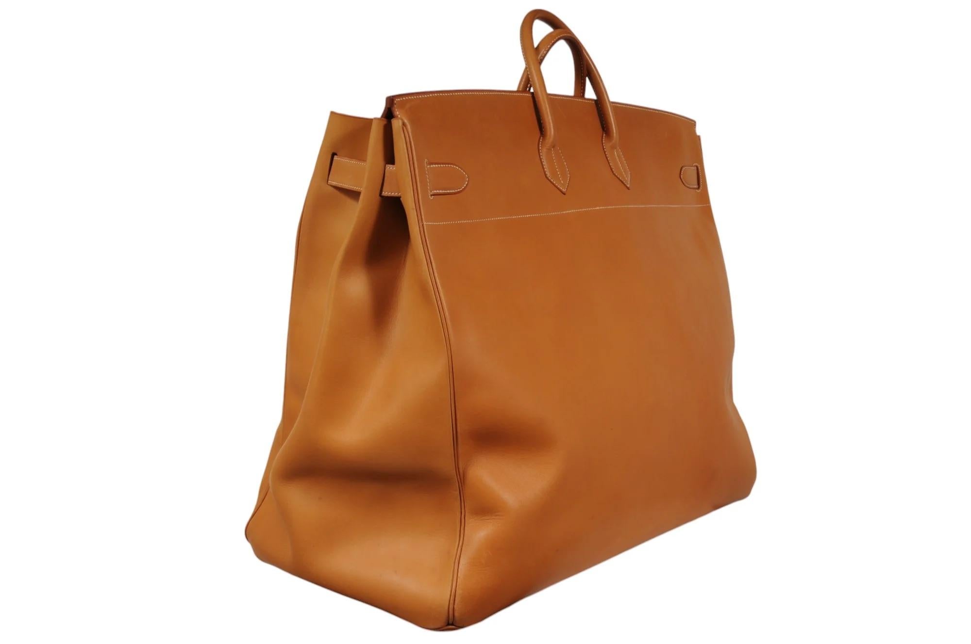 Women's or Men's Hermes Haut à Courroies HAC 60 Birkin Vache Natural Gold Hardware Tan Duffle