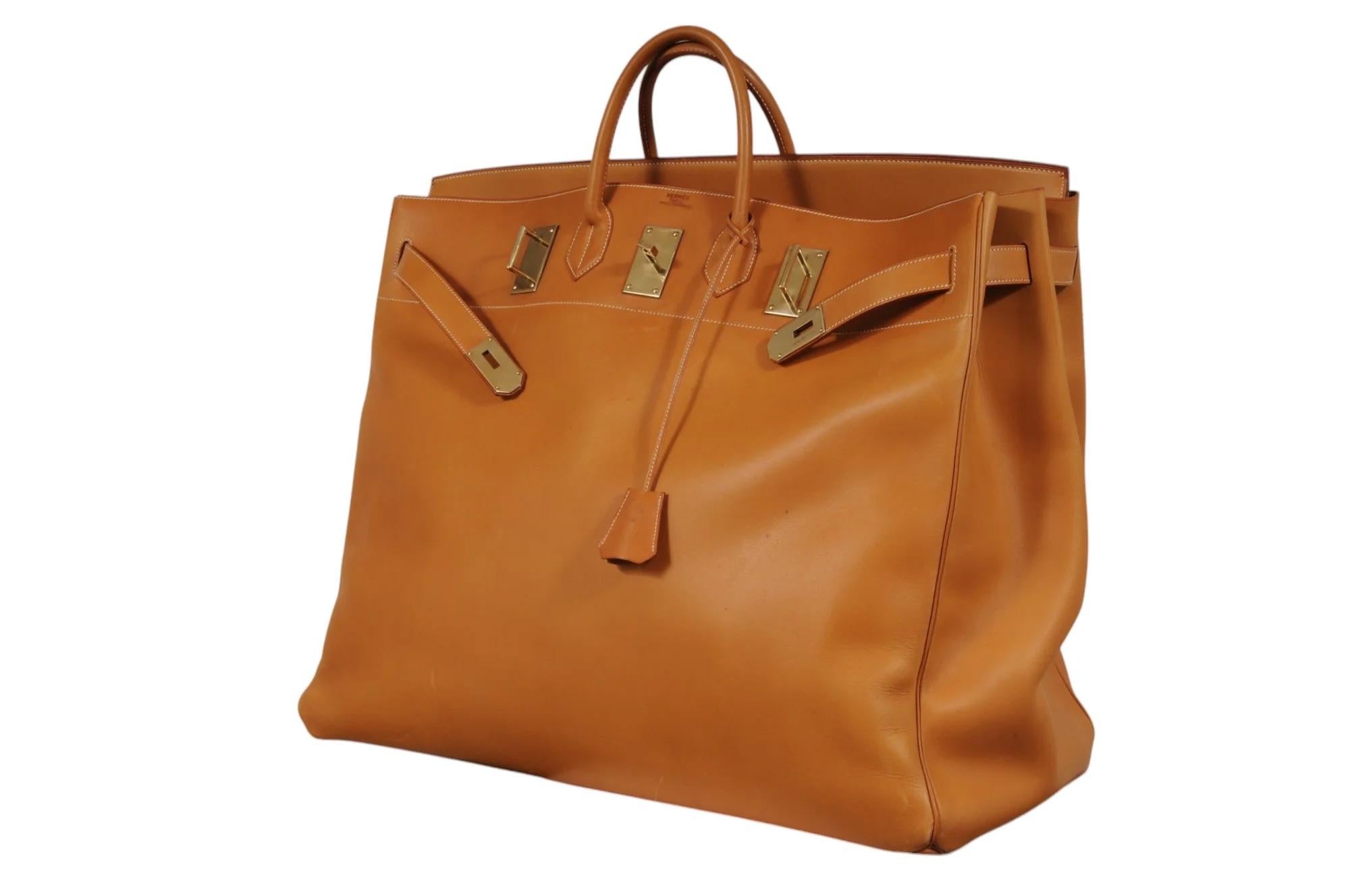 Hermes Haut à Courroies HAC 60 Birkin Vache Natural Gold Hardware Tan Duffle 2