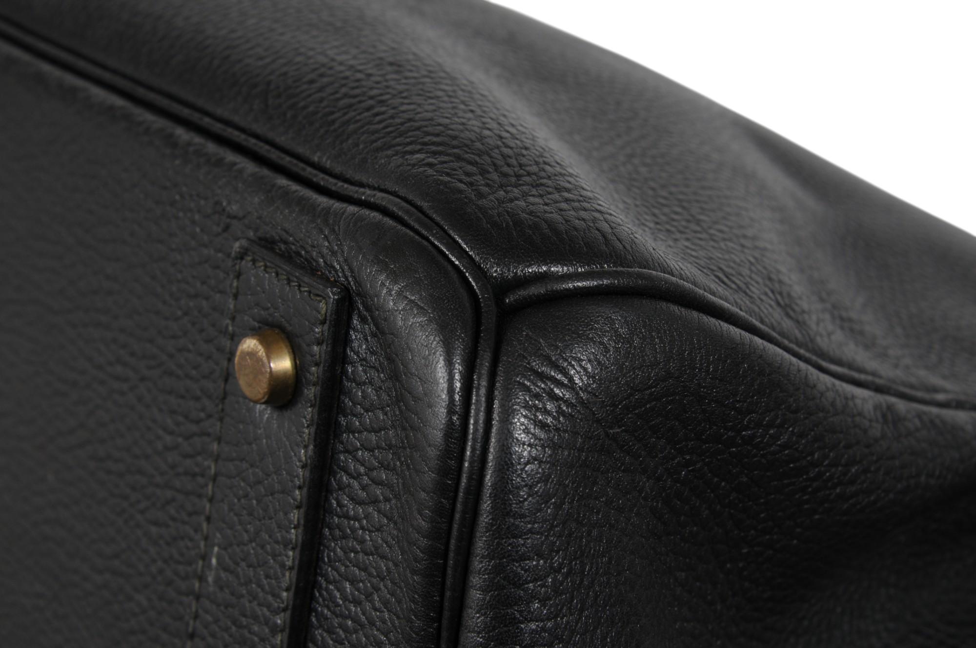 Hermes Haut à Courroies Hac 60 Black Ardennes GoldCarry On Birkin Vintage 2000s For Sale 11