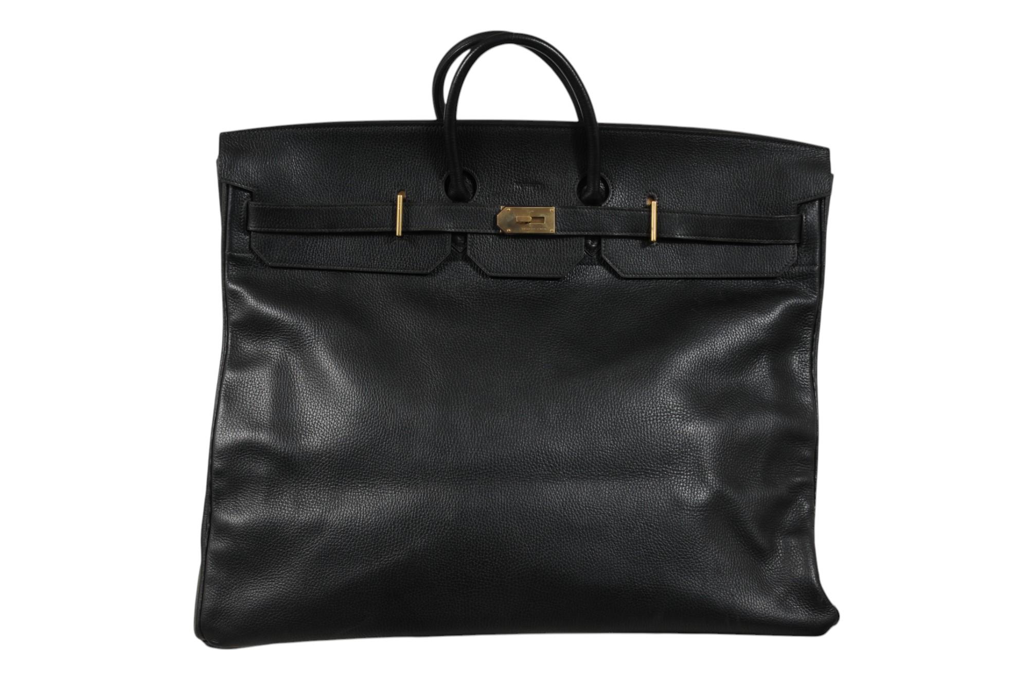 Hermes Haut à Courroies Hac 60 Black Ardennes GoldCarry On Birkin Vintage 2000s In Good Condition For Sale In North Miami, FL