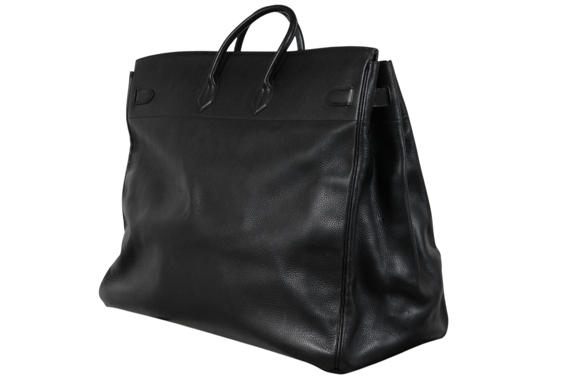 Women's or Men's Hermes Haut à Courroies Hac 60 Black Ardennes GoldCarry On Birkin Vintage 2000s For Sale