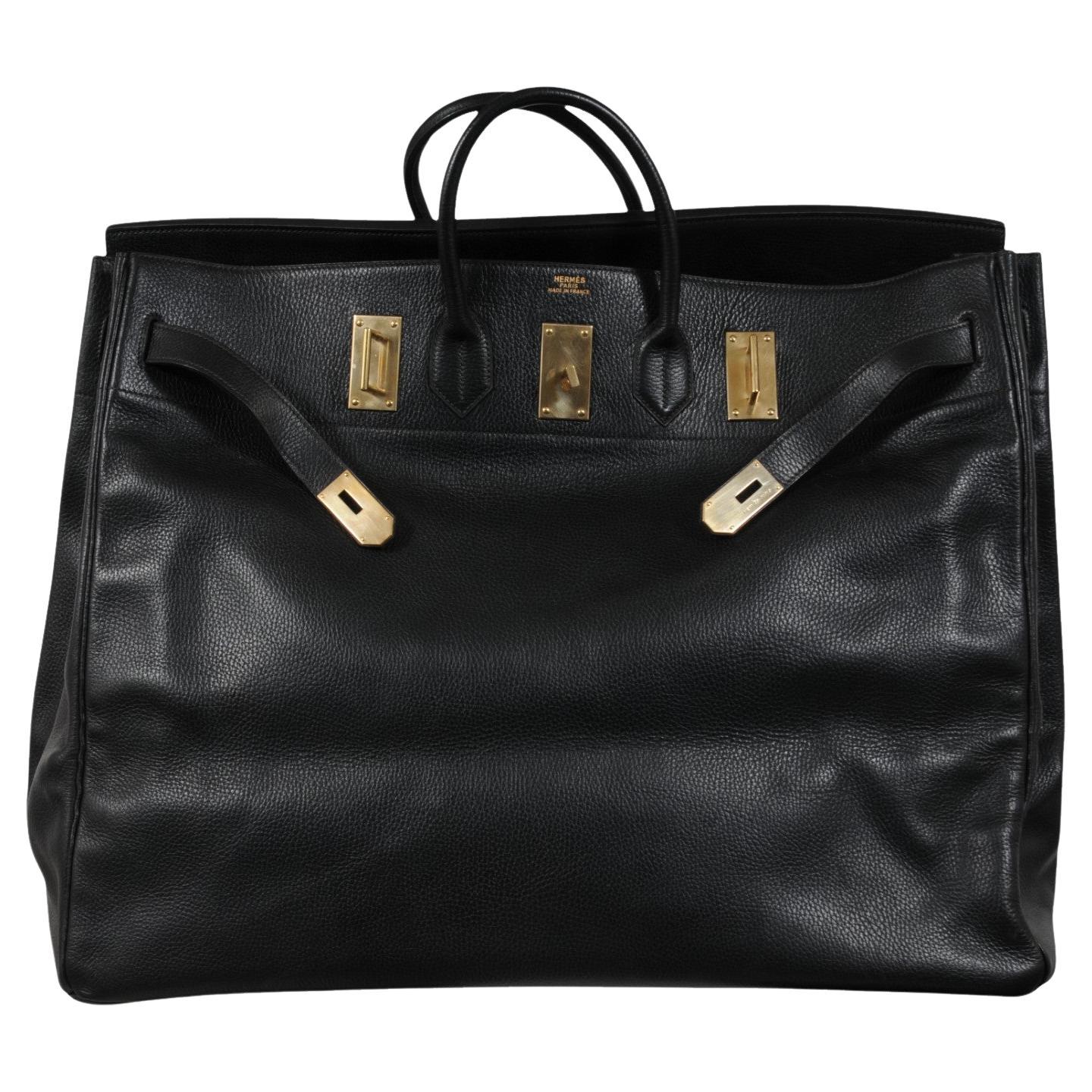 Hermes Haut à Courroies Hac 60 Black Ardennes GoldCarry On Birkin Vintage 2000s For Sale