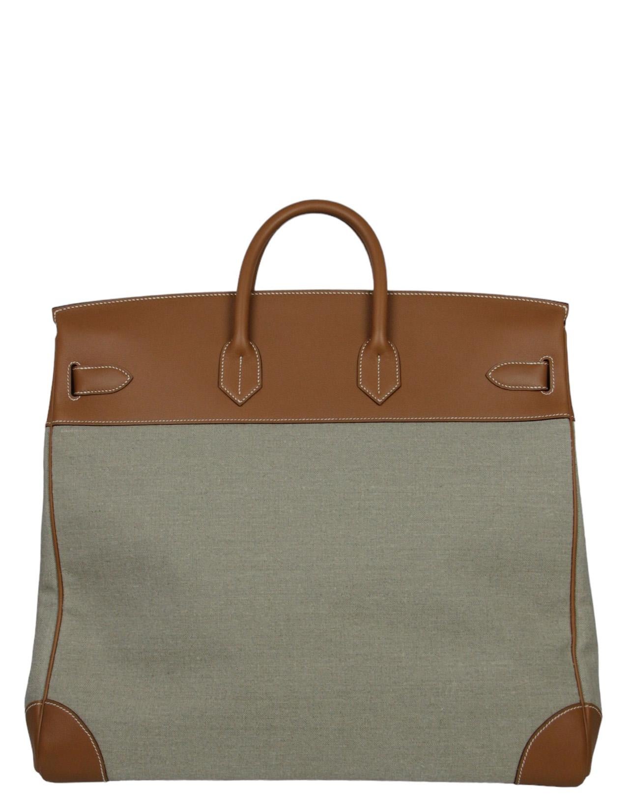 Brown Hermes Haut à Courroies HAC Gold Toile 50cm Travel Birkin Bag PHW
