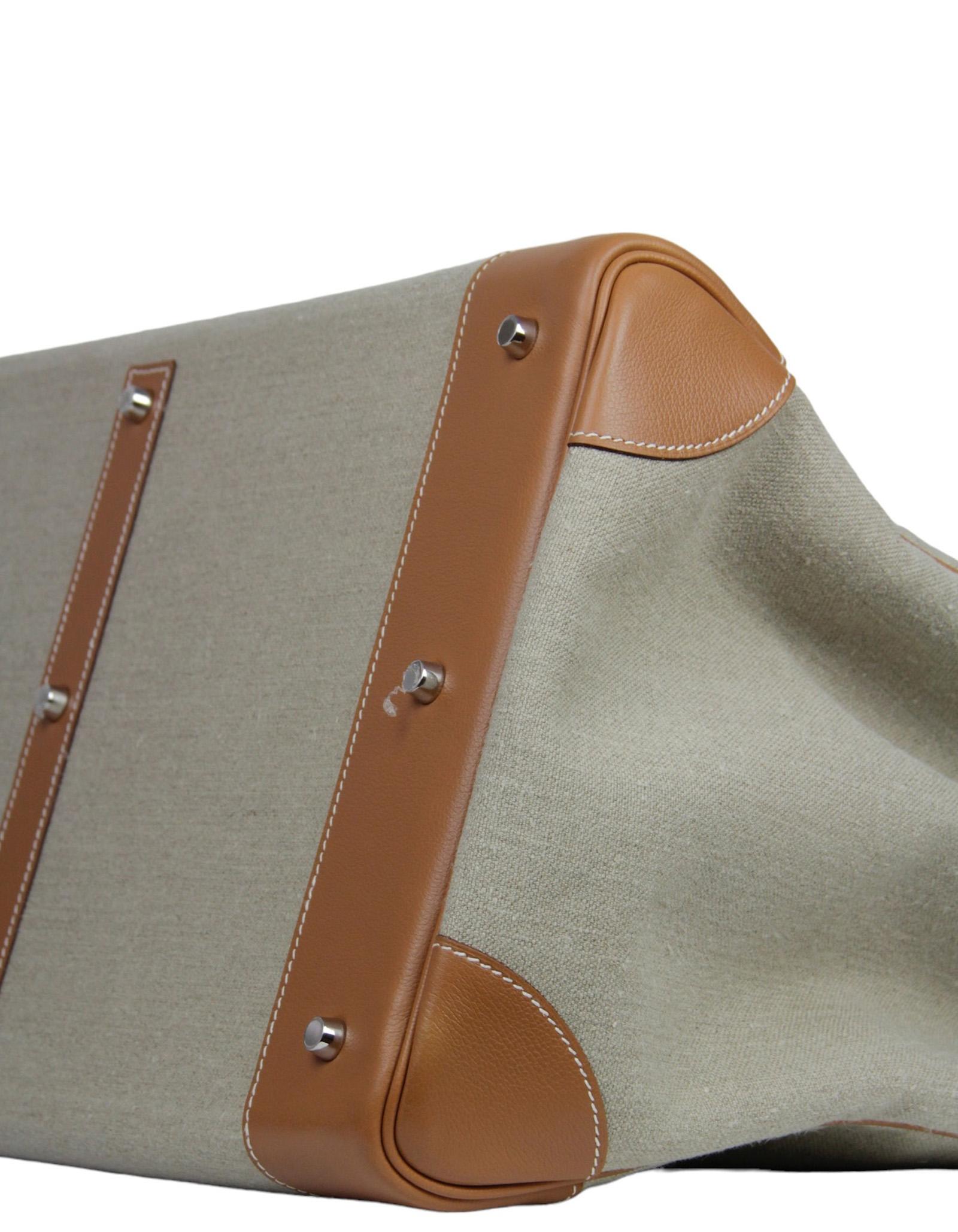Hermes Haut à Courroies HAC Gold Toile 50cm Travel Birkin Bag PHW In Excellent Condition In New York, NY