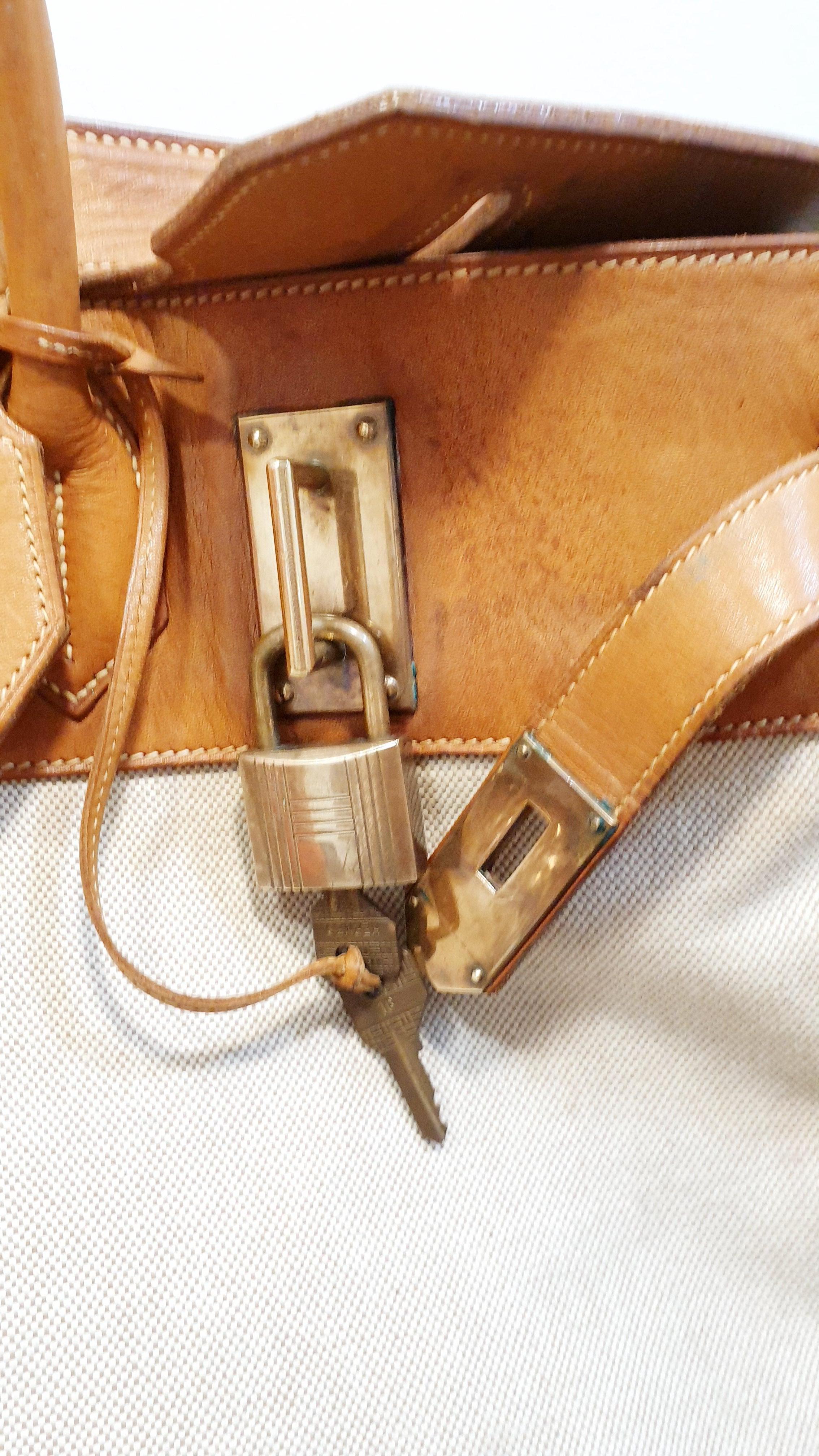  Hermes Haut à Courroies - Travel Bag in beige canvas and brown leather 1950´s  In Good Condition In  Bilbao, ES