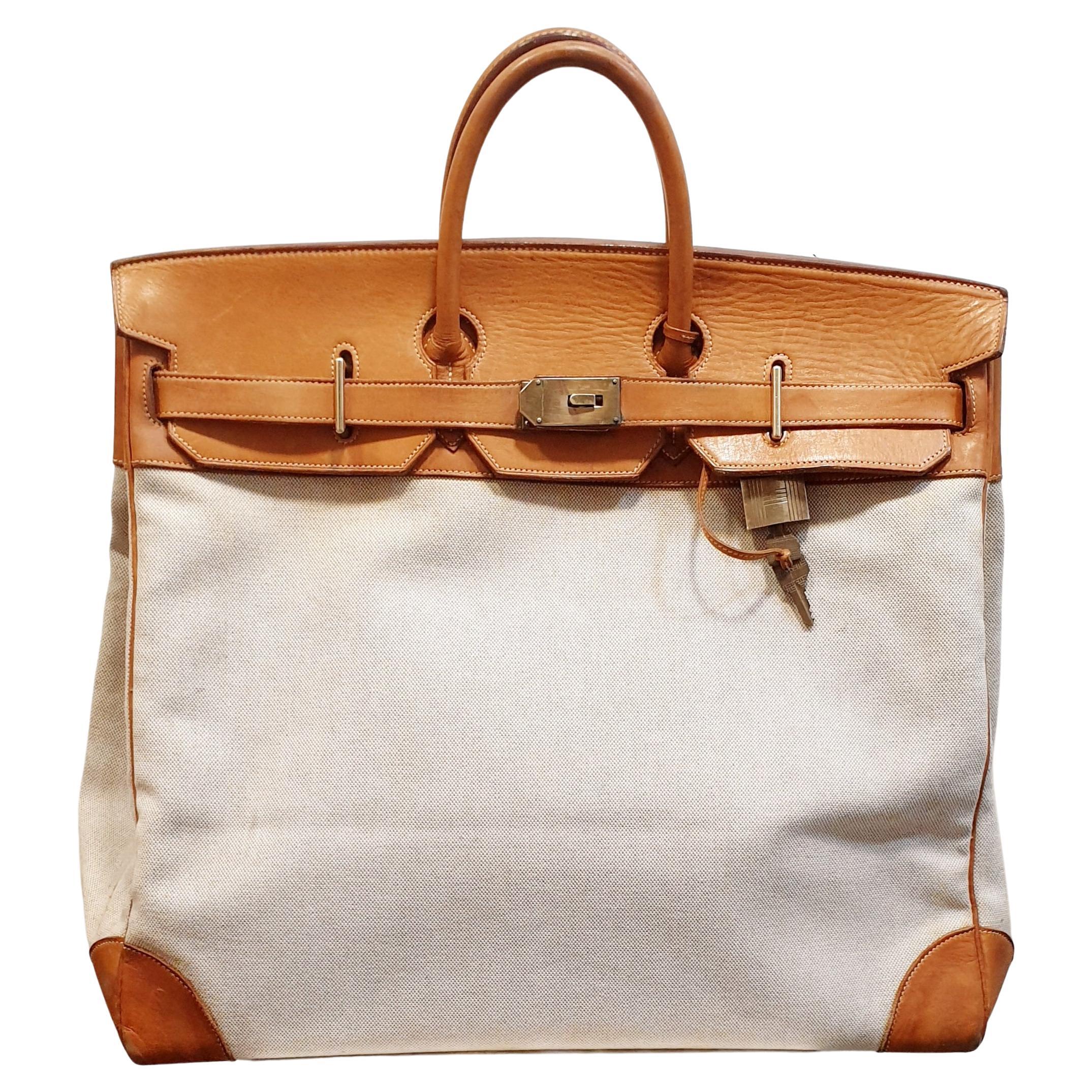  Hermes Haut à Courroies - Travel Bag in beige canvas and brown leather 1950´s 