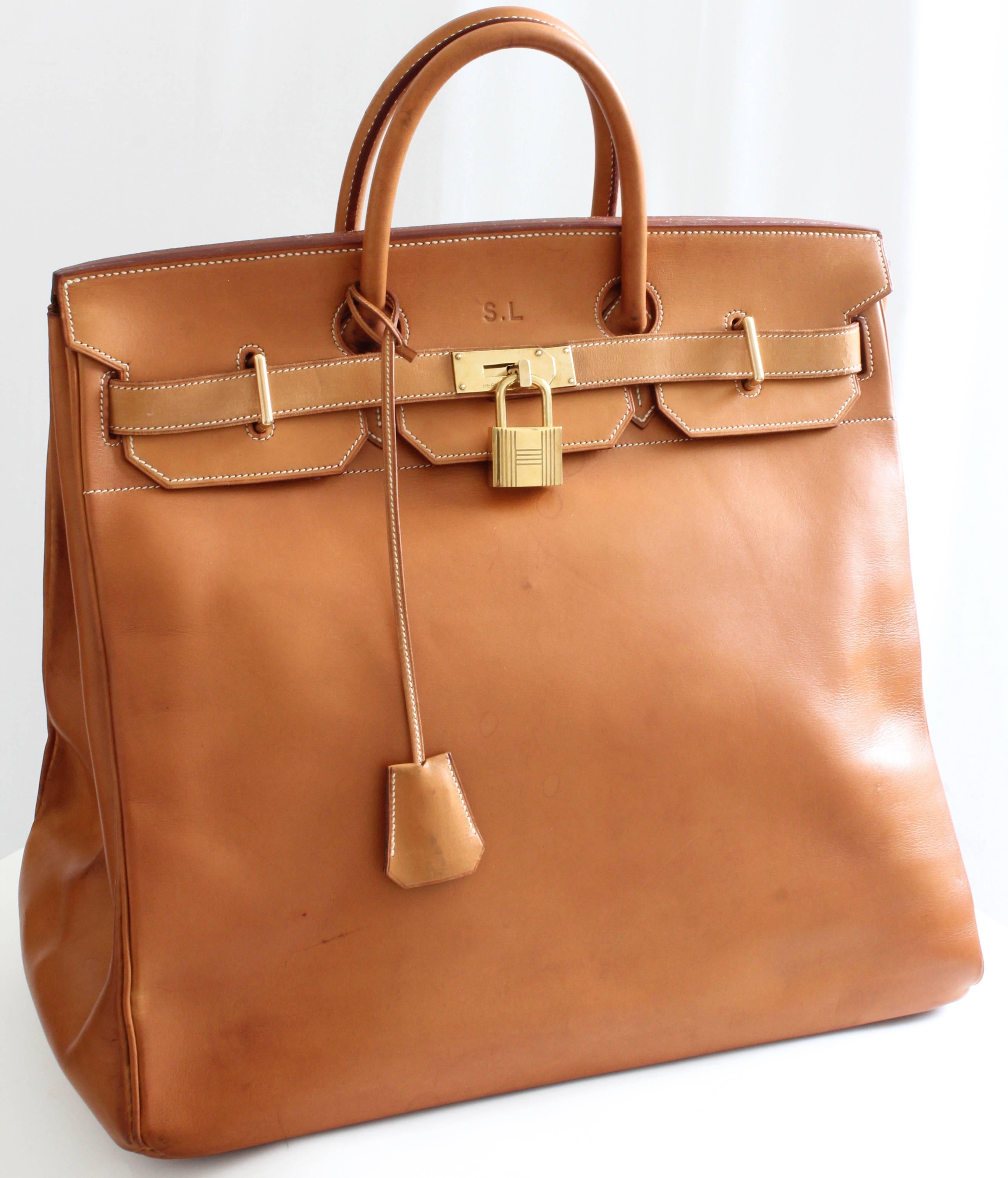 Hermes Haut A Courroies Travel Birkin Bag HAC 45cm Vache Natural Leather Vintage 1