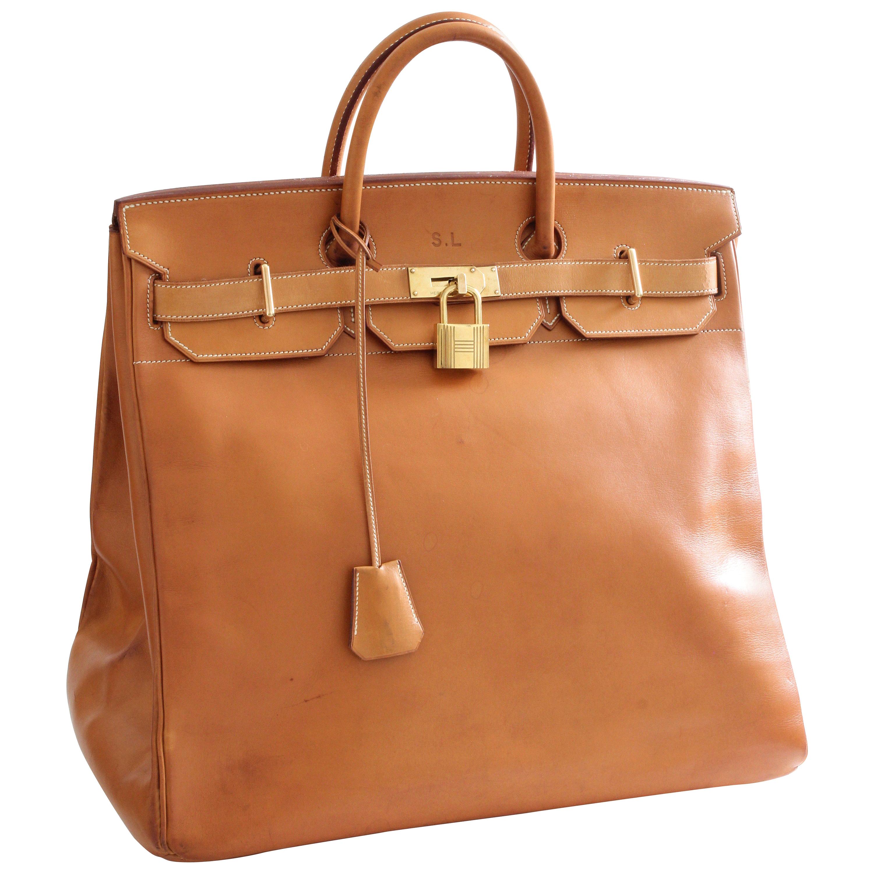 Hermes Haut A Courroies Travel Birkin Bag HAC 45cm Vache Natural Leather Vintage