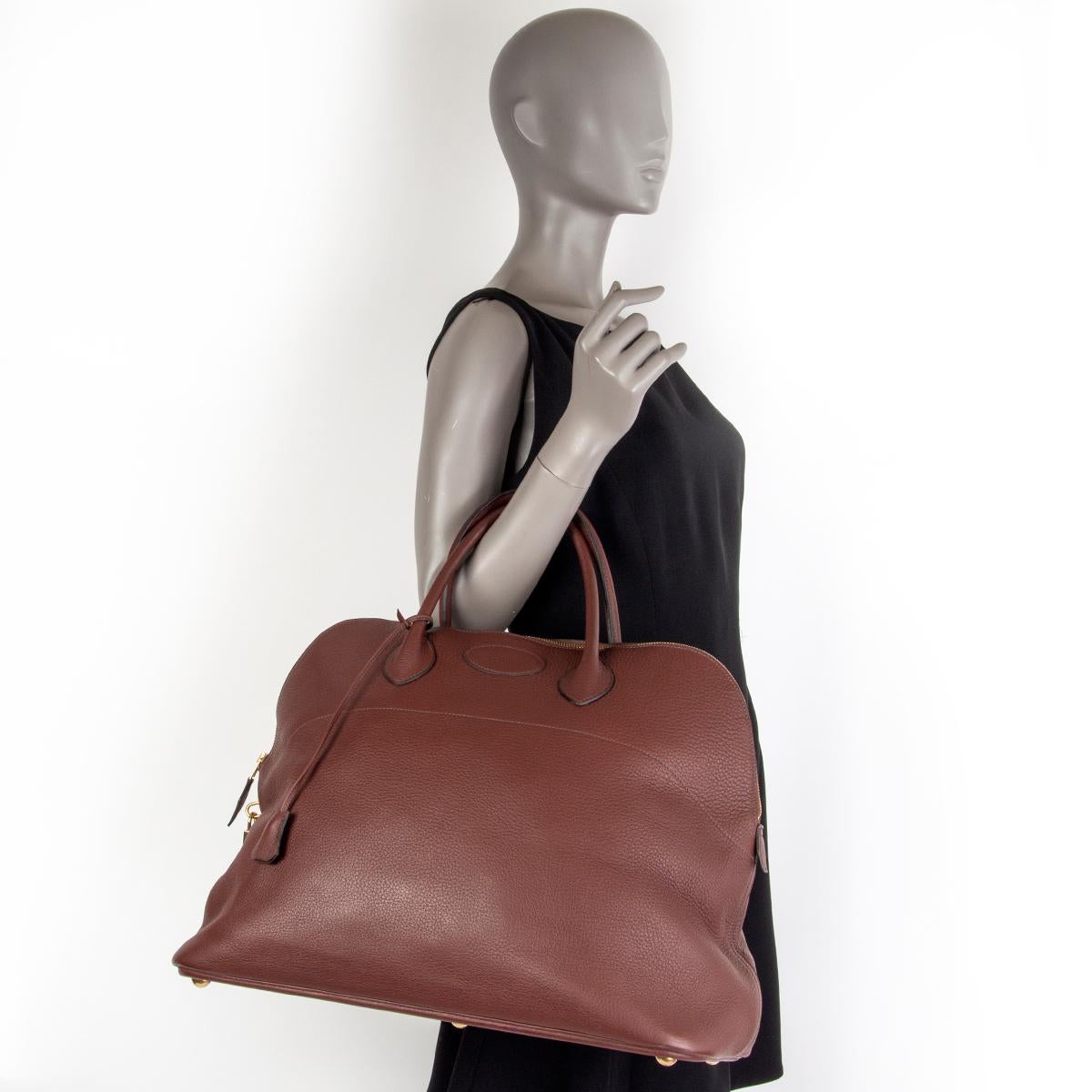 HERMÈS Sac de voyage BOLIDE 45 en cuir clémence marron havane en vente 5