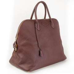 HERMES Havane brown Clemence leather BOLIDE 45 Travel Bag
