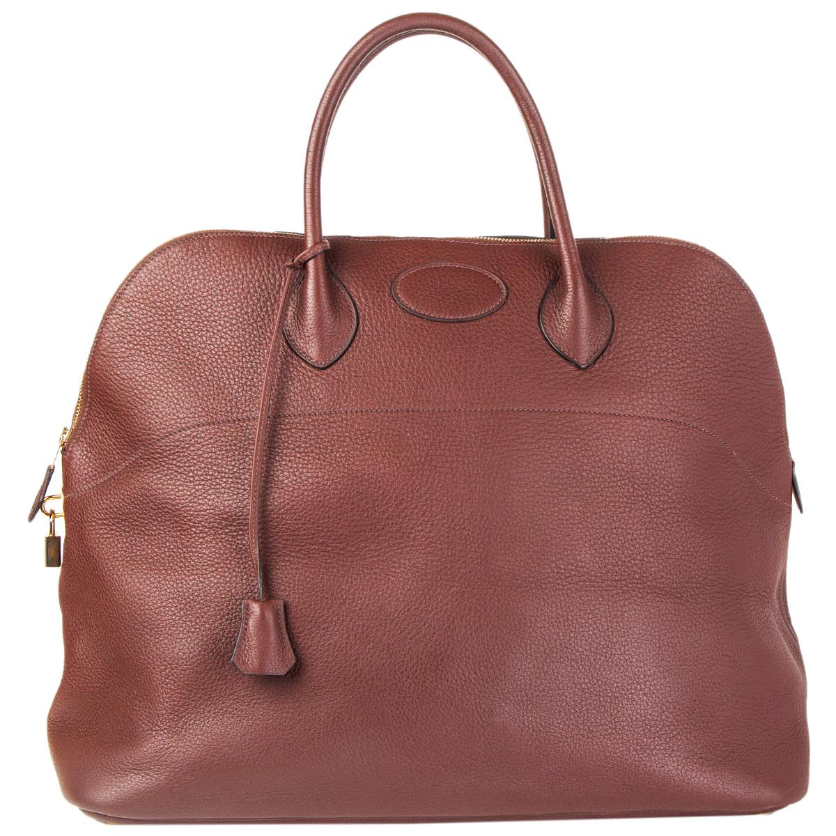 HERMES Havane brown Clemence leather BOLIDE 45 Travel Bag