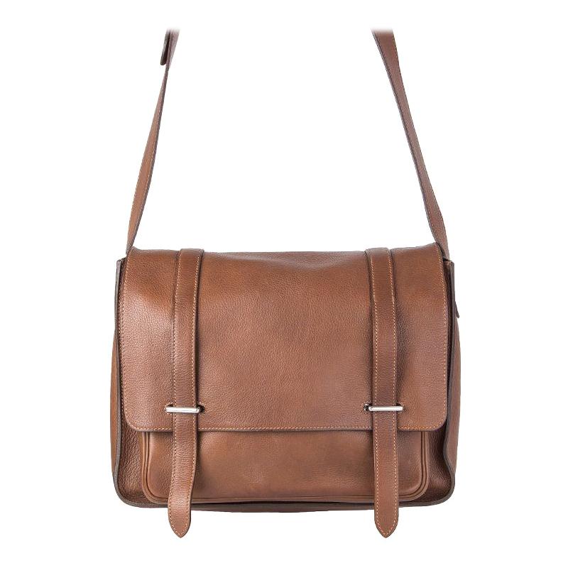 HERMES Havane brown Clemence leather STEVE 35 Messenger Bag