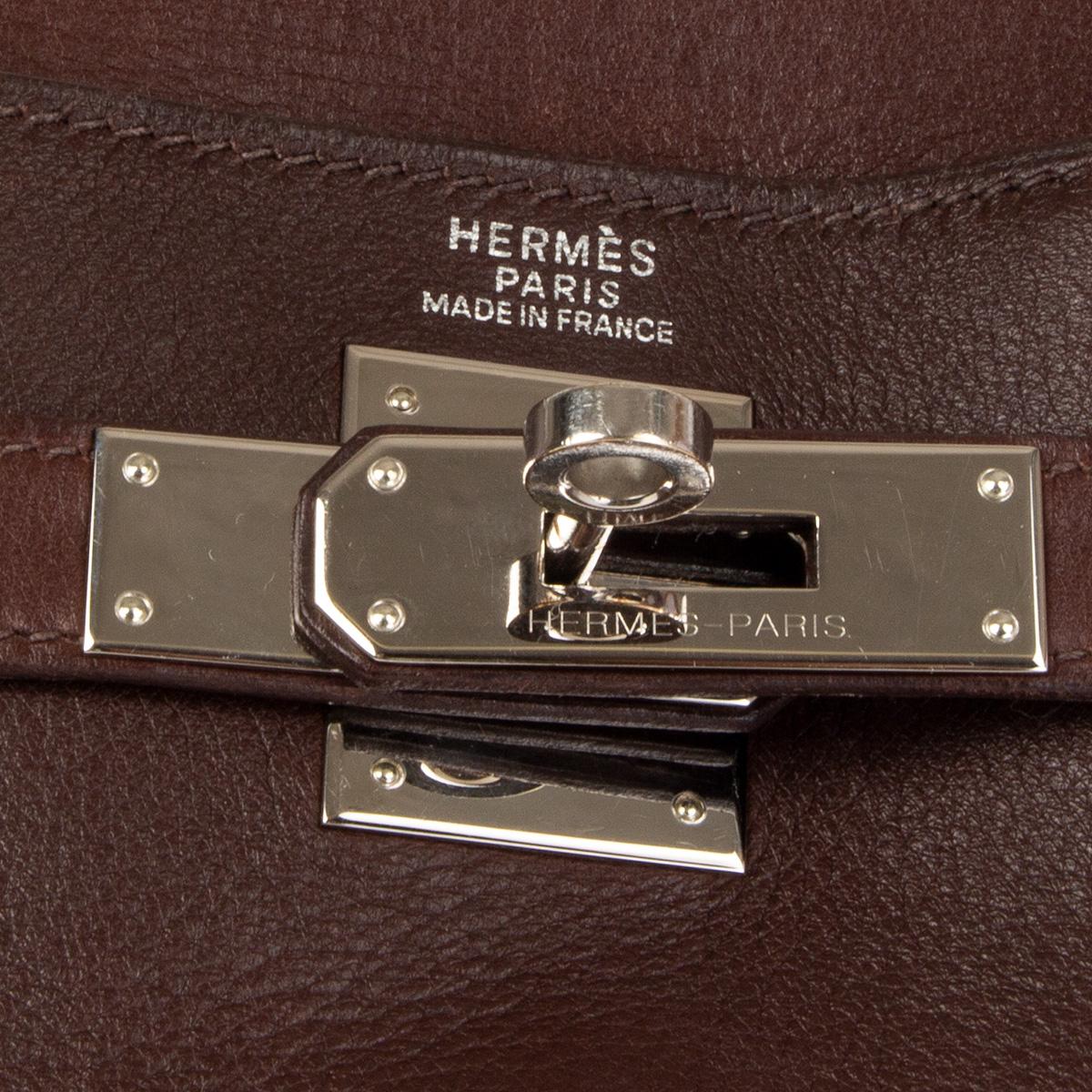 HERMES Havane brown Swift leather KELLY 32 RETOURNE Bag Palladium 3