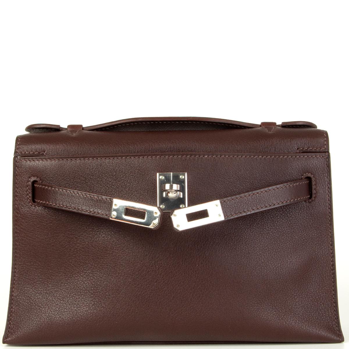 Women's HERMES Havane brown Swift leather KELLY POCHETTE Clutch Bag