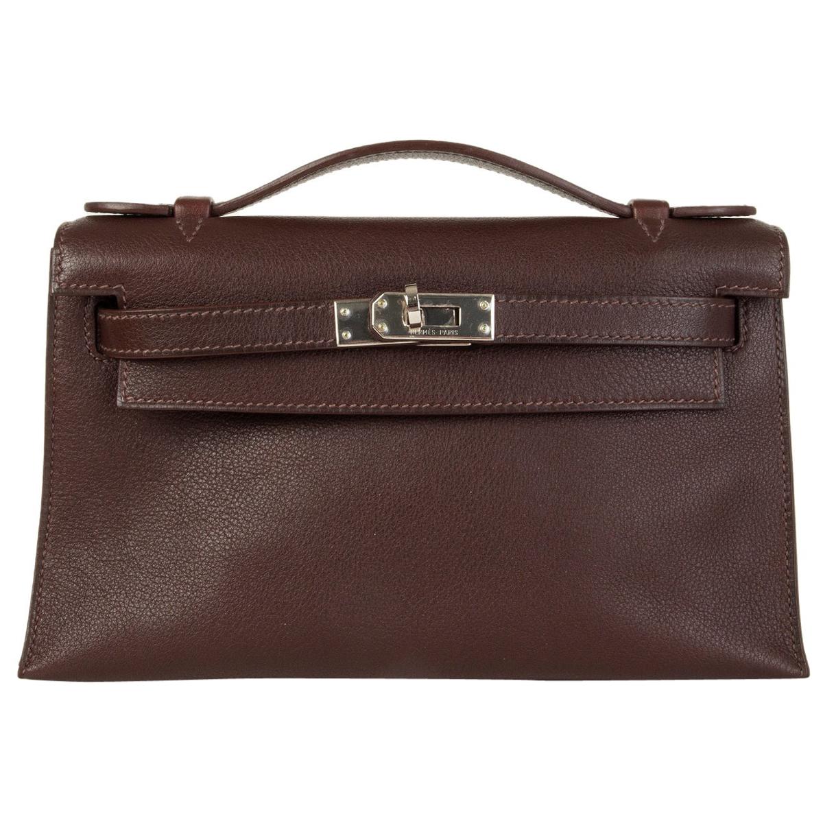 HERMES Havane brown Swift leather KELLY POCHETTE Clutch Bag