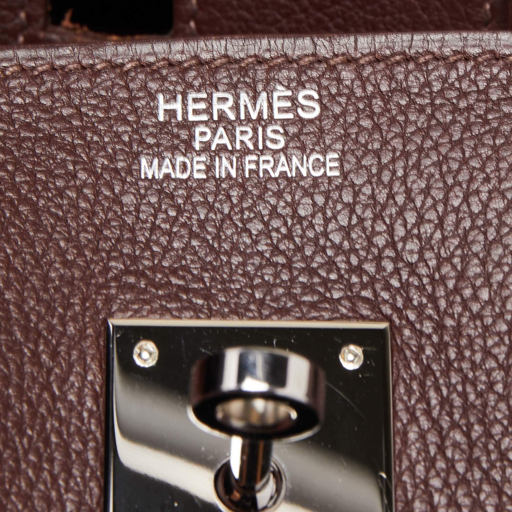 Hermes Havane Evercolor Leather Palladium Finish Birkin 35 Bag 7
