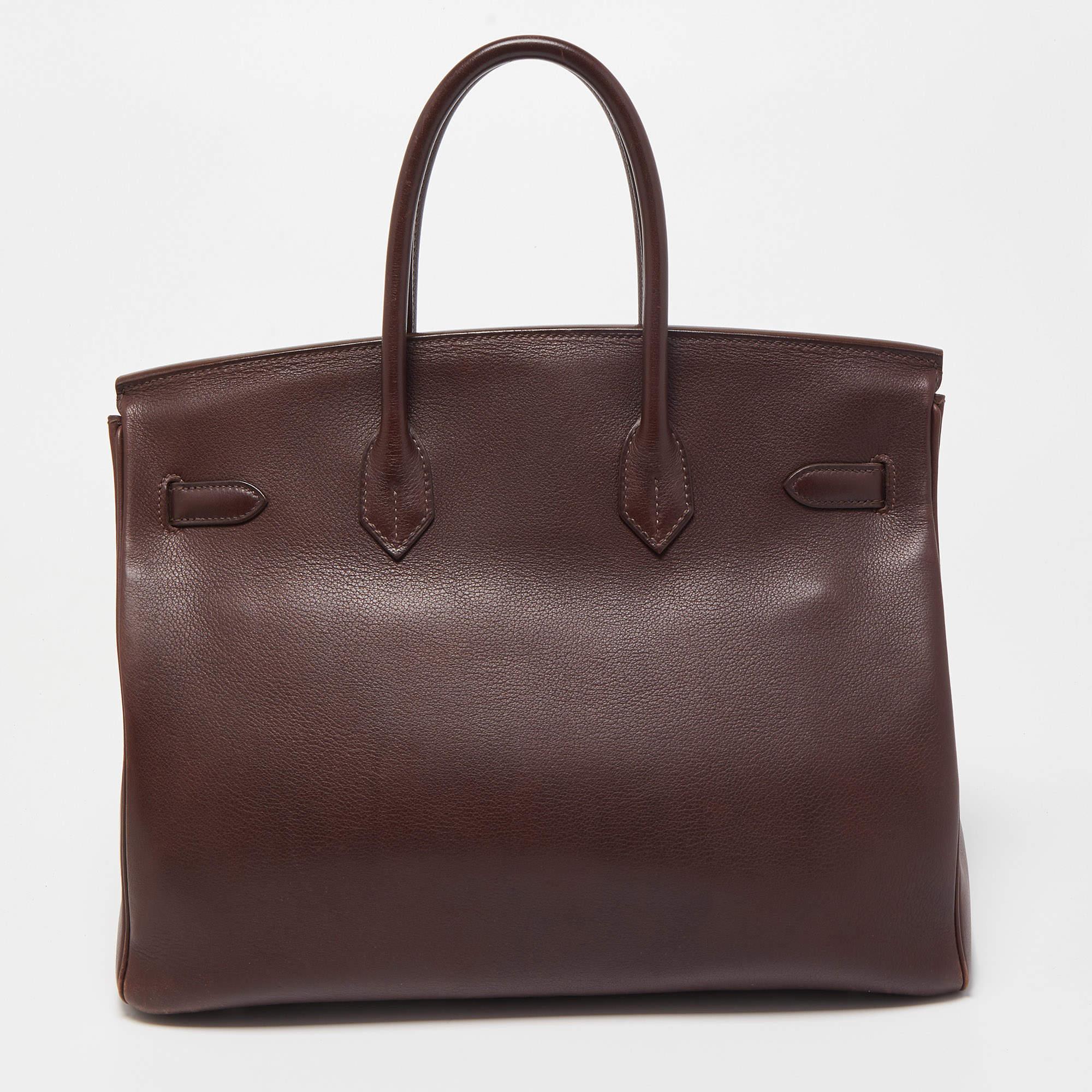Hermes Havane Evercolor Leather Palladium Finish Birkin 35 Bag In Good Condition In Dubai, Al Qouz 2