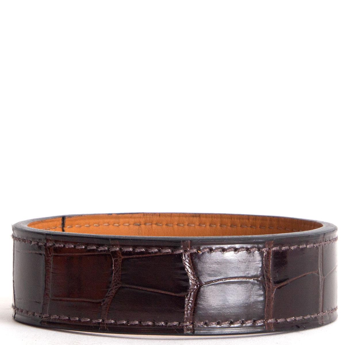 da uomo o donna HERMES Bracciale Bangle 'Neo' Havane in coccodrillo lucido M in vendita