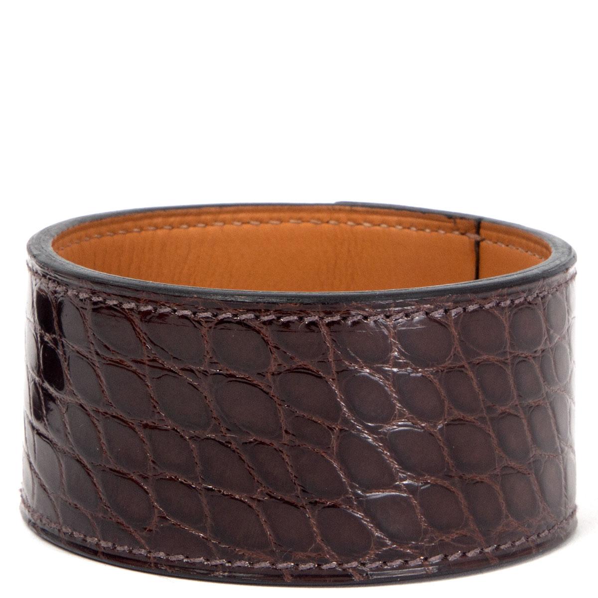 HERMES Bracelet Havane en crocodile brillant 