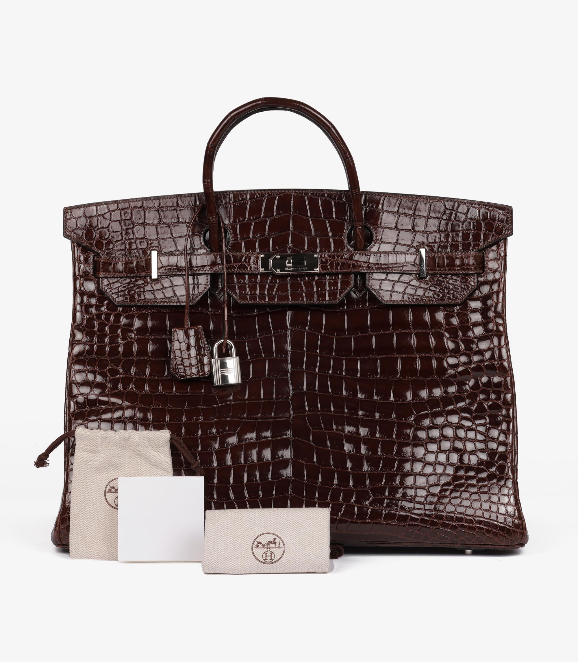 Hermès Havane Shiny Porosus Crocodile Leather Birkin 50cm Retourne For Sale 5