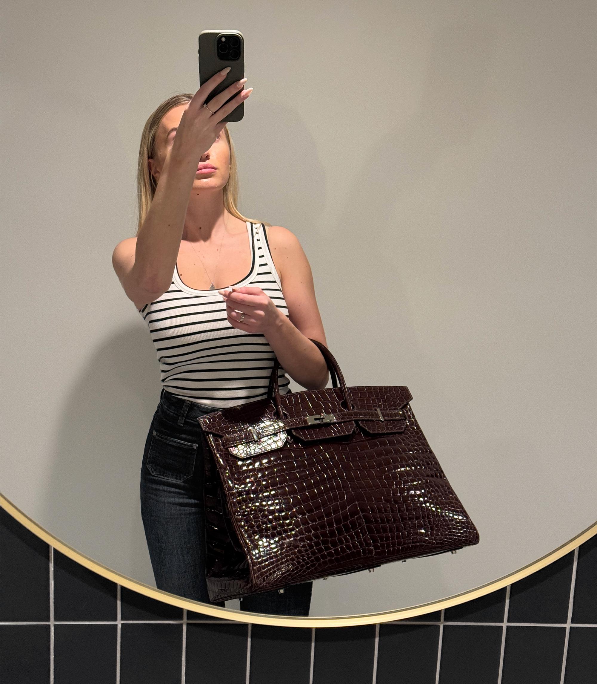 Hermès Havane Birkin 50cm en cuir de crocodile Porosus brillant Retourne en vente 6